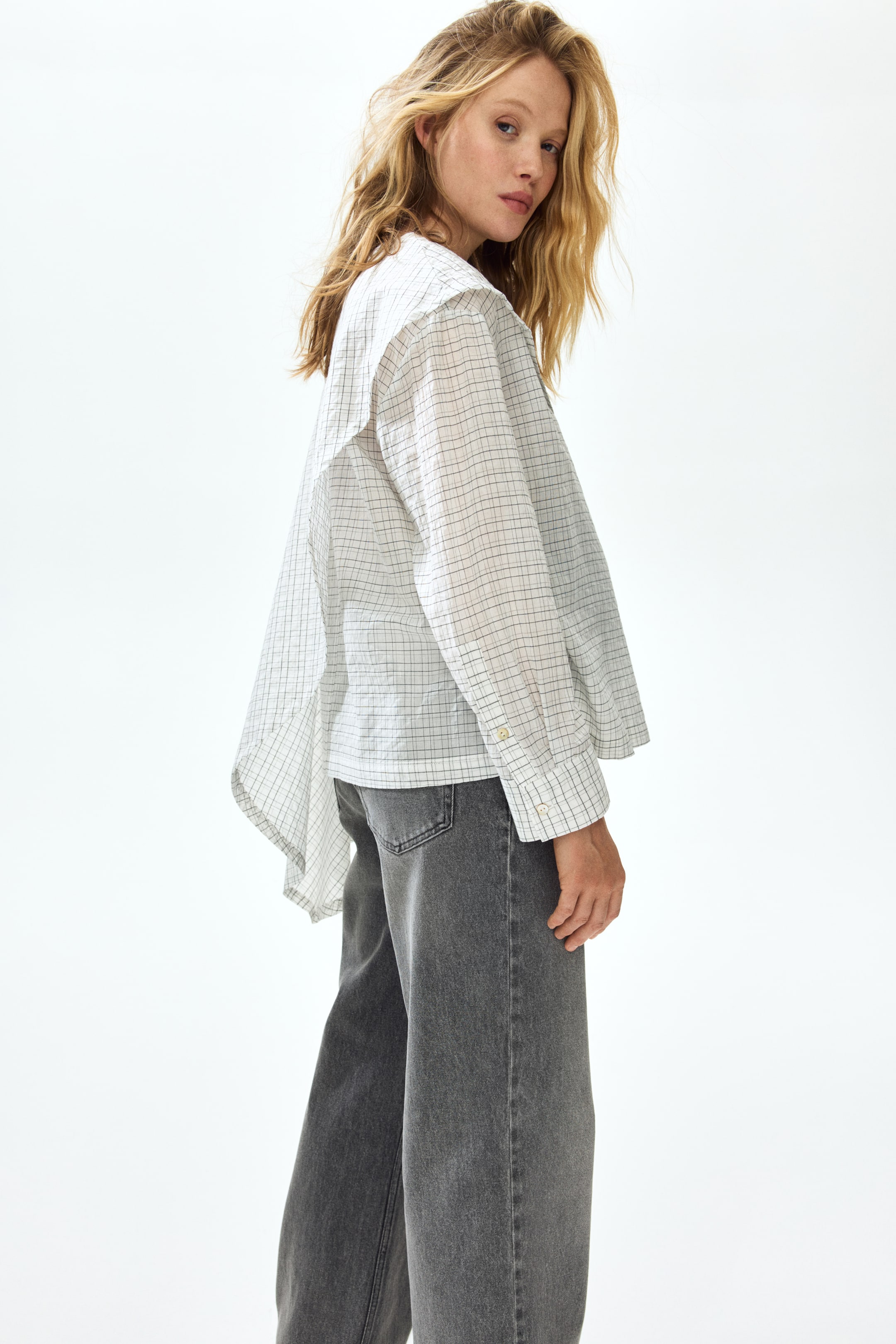 MAMA Cape-Detail Seersucker Blouse