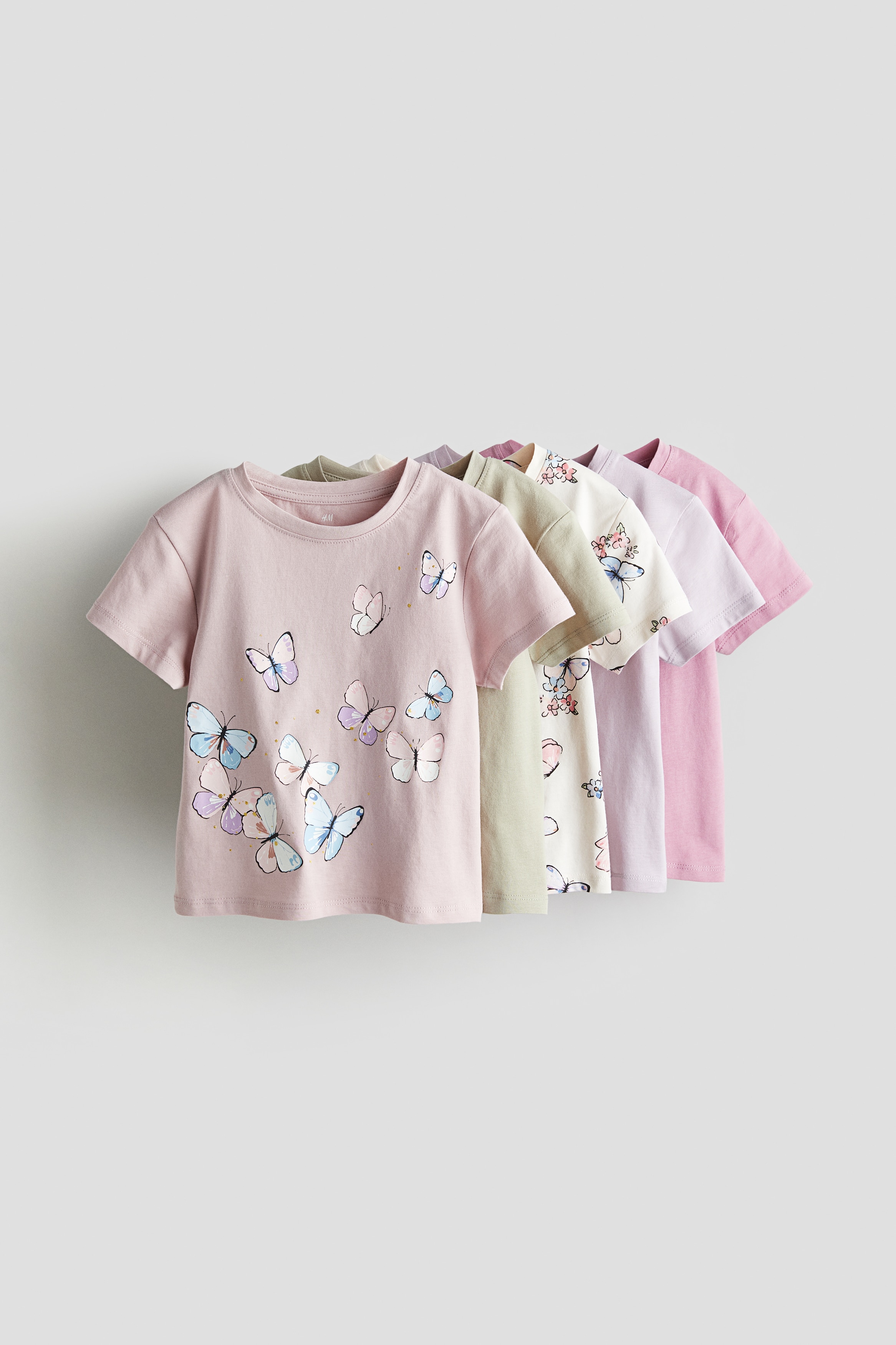 5 pack Printed Jersey Tops Dusty pink butterflies Kids H M CA