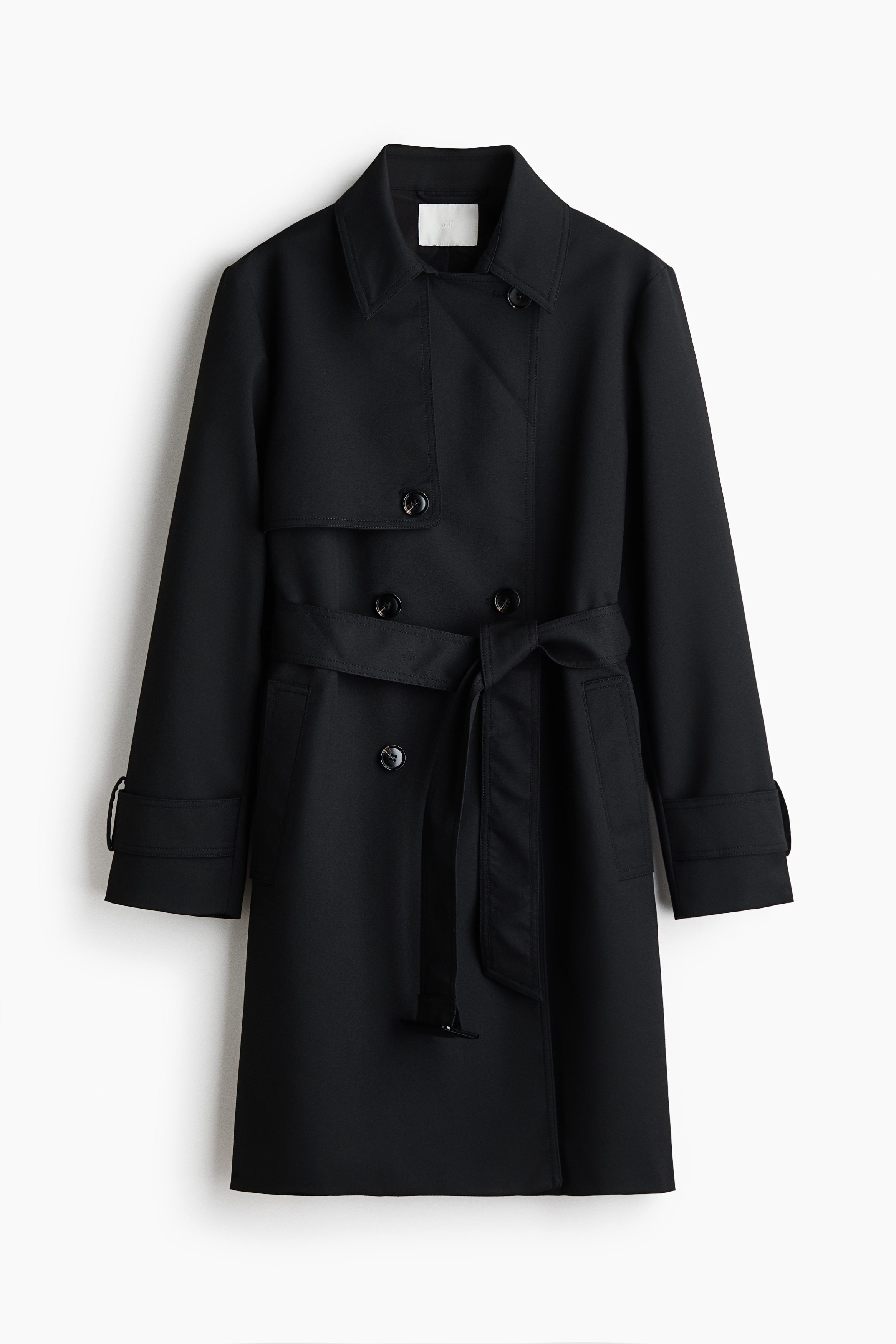 Knee-Length Twill Trench Coat - Black/Dark brown