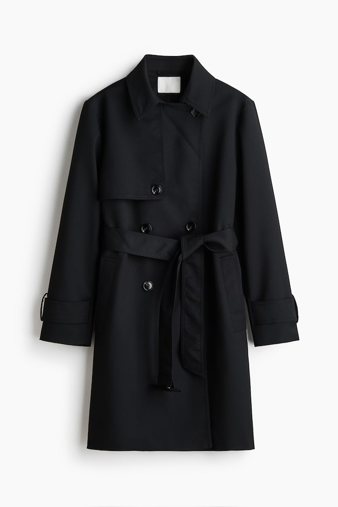 Knee-Length Twill Trench Coat - Black/Dark brown - 1