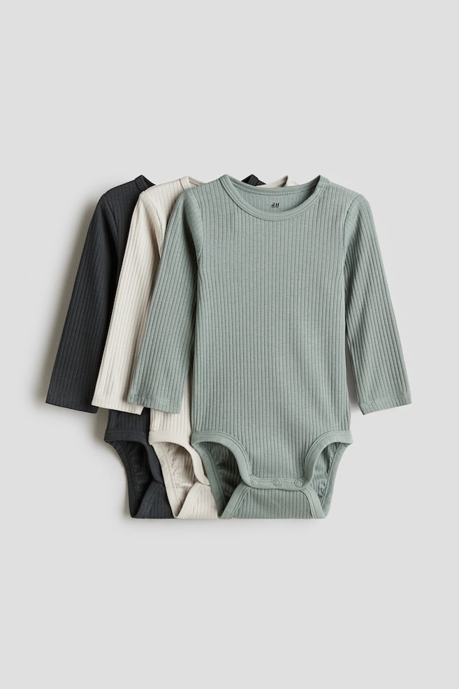 3-Pack Ribbed Bodysuits - Dusty green/dark gray/Light gray melange/Taupe/light beige/Gray/striped/Black/white/light green/Light blue/light gray/Pink/cream/Gray/striped - 1