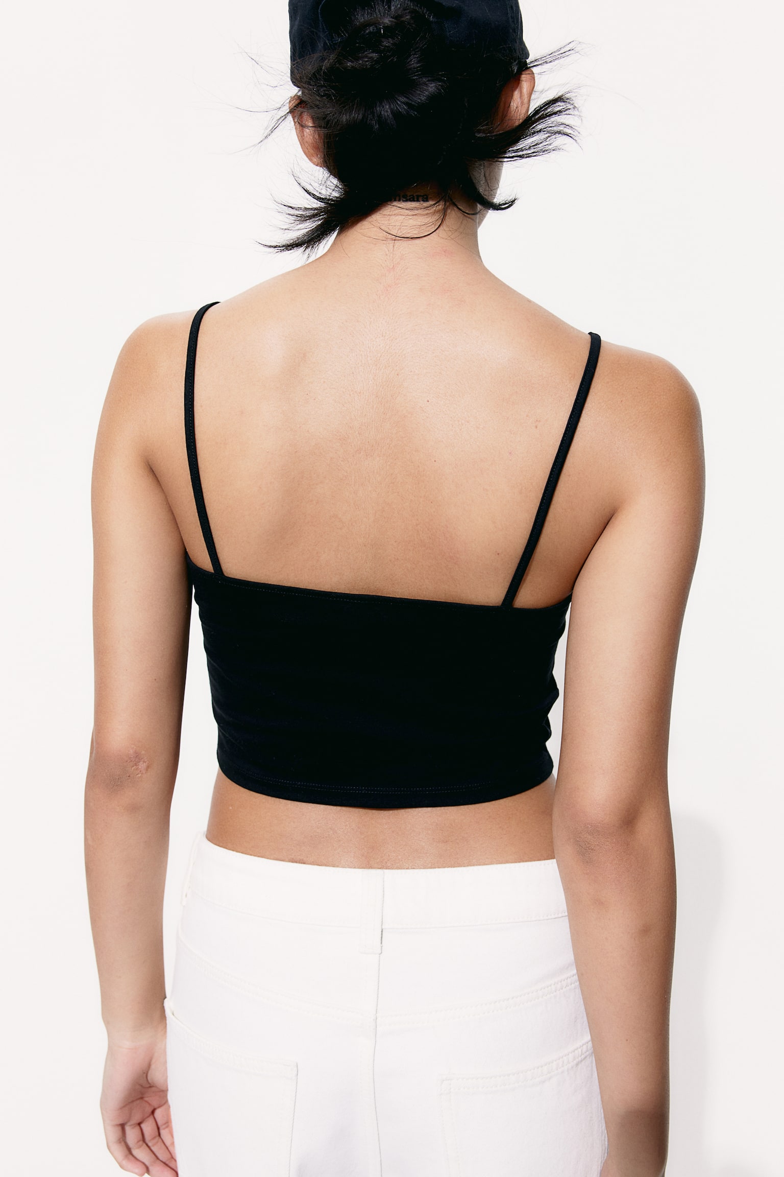 Cropped strappy top - Black/Dark grey/Light yellow/White - 4