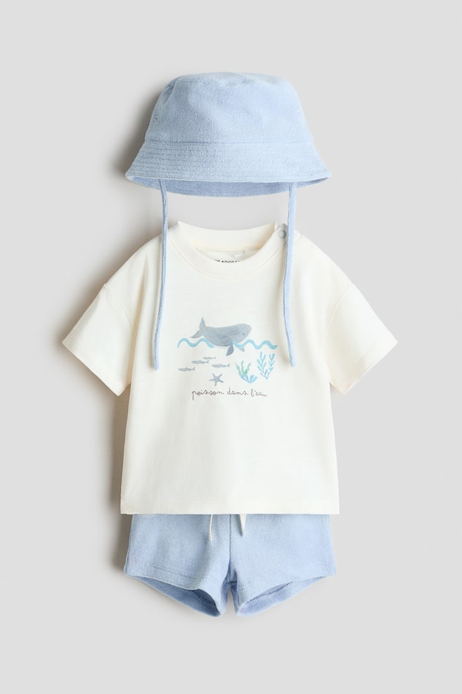 3-piece jersey and terry set - Light blue/Whale/Light yellow/Soleil - 1
