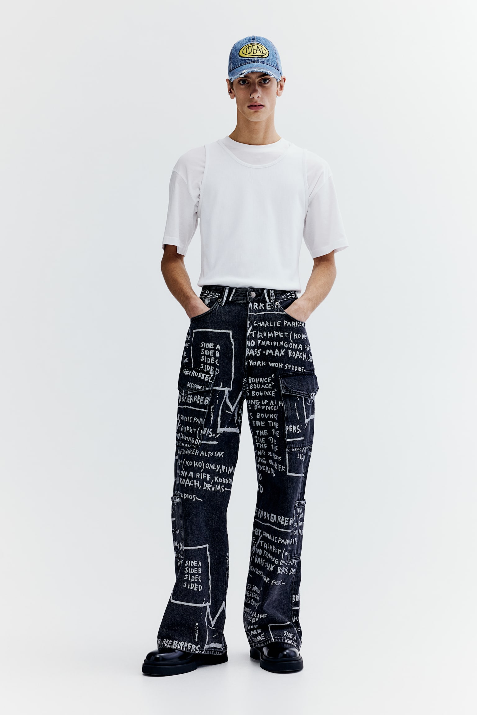 Bootcut Loose Cargo Jeans - Denim black/Basquiat - 4