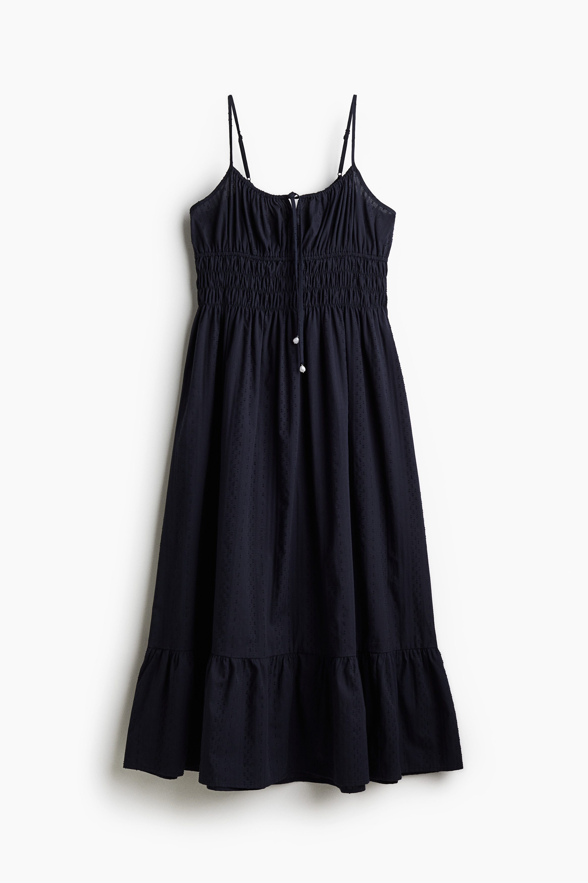 Smocked cotton strappy dress - Navy blue