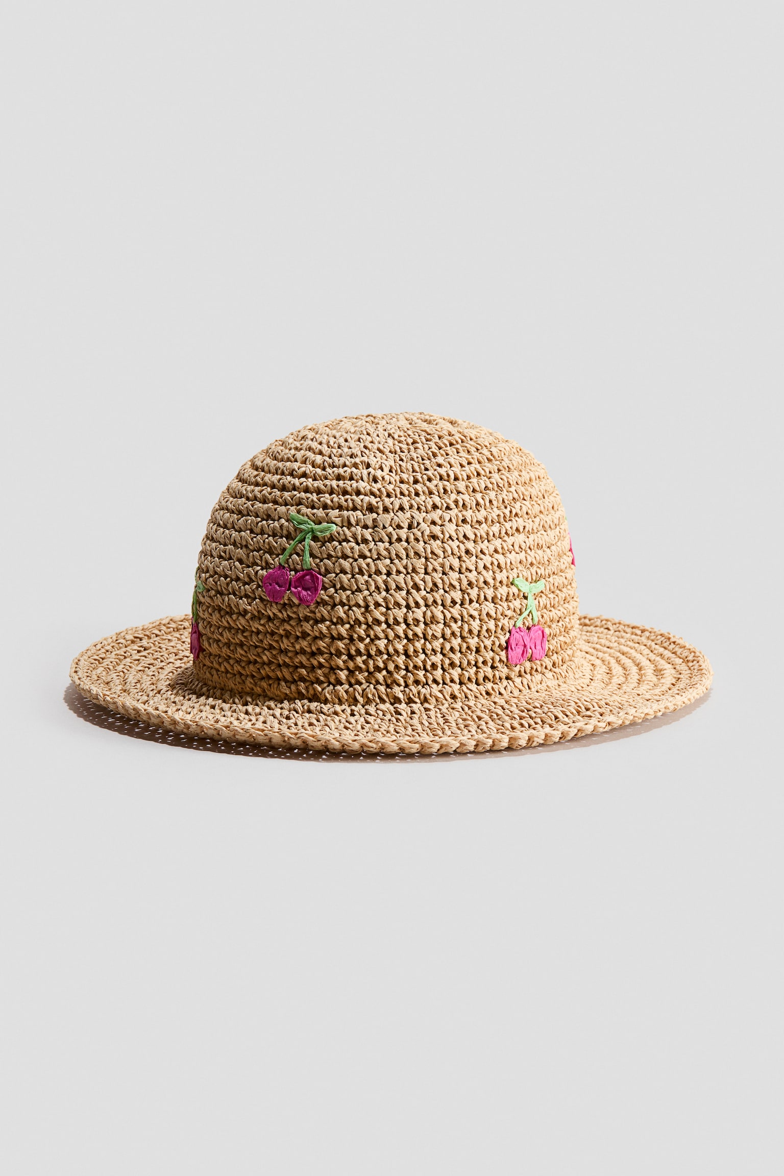 Appliquéd straw hat - Beige/Cherries - 1