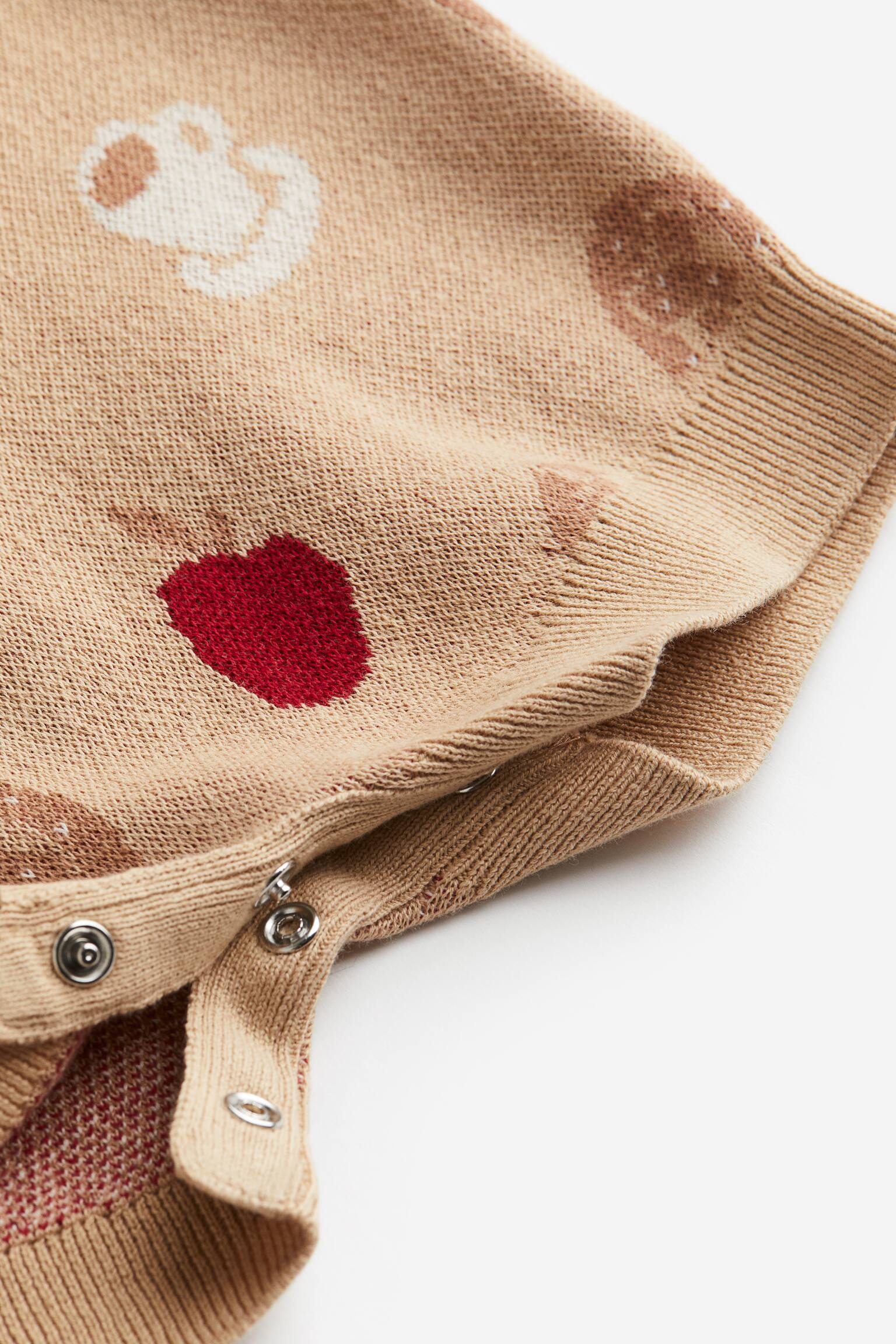 Jacquard Knit Romper - Beige/Croissants - 4