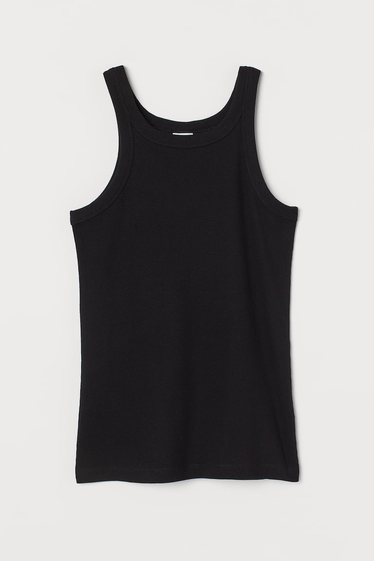 Ribbed vest top - Round neck - Sleeveless - Black - Ladies | H&M GB