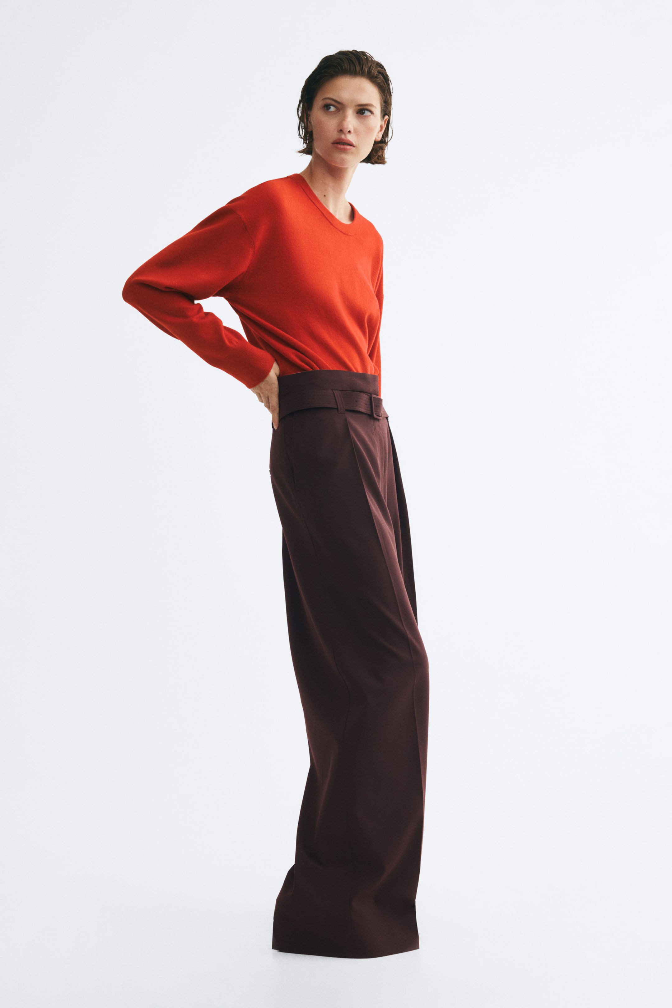 View larger image: Belted paper bag trousers - Dark brown - Ladies | H&M 1