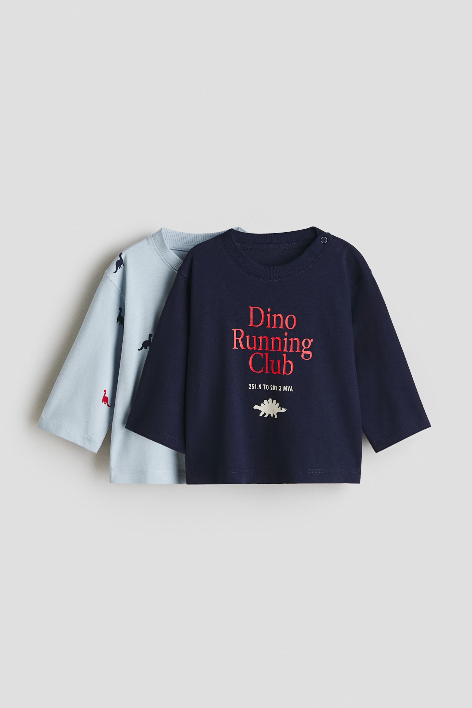 2'li Baskılı Tişört - Mavi/Dinozorlar