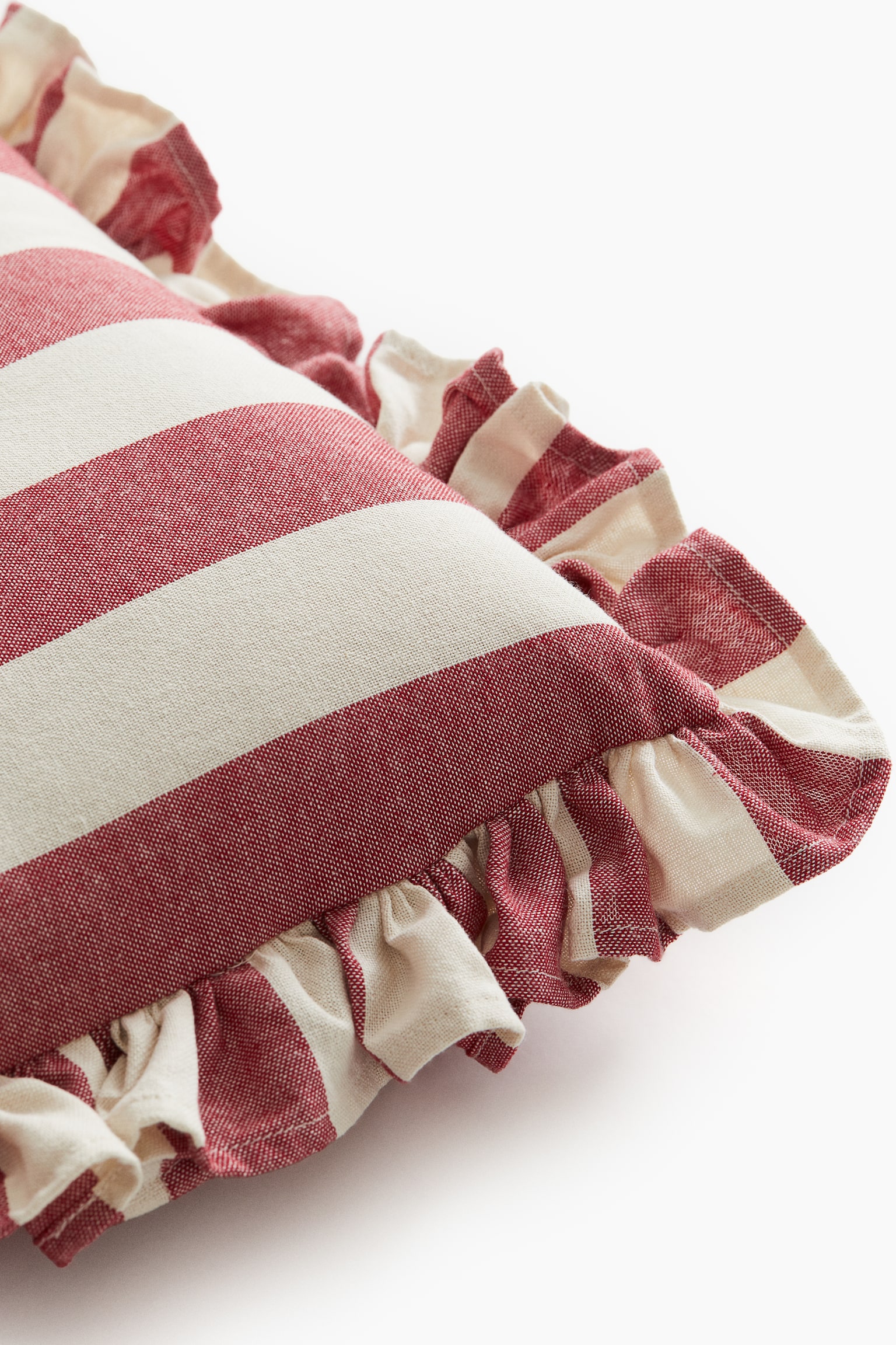 Frill-trimmed cotton seat cushion - Dark red/Striped/Green/Striped/Light mole - 2