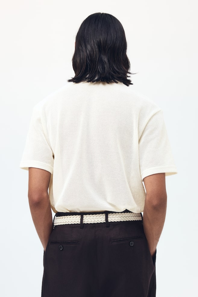 Regular-Fit Open-Knit Polo Shirt - Cream/Black/Dark khaki green - 3
