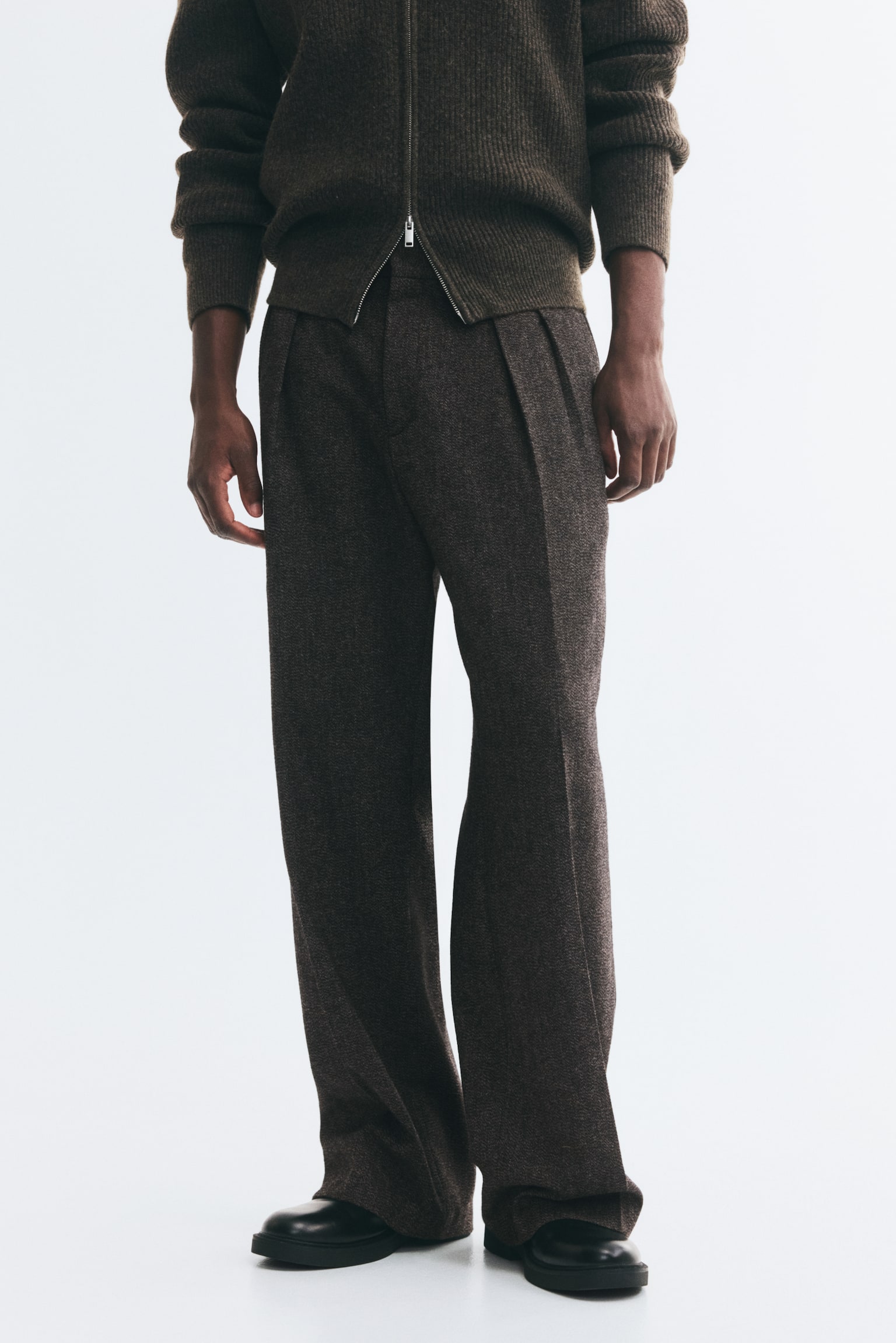 Мужские брюки H&M Loose-Fit Wool-Blend, цвет: Тёмный коричневый — фото 4