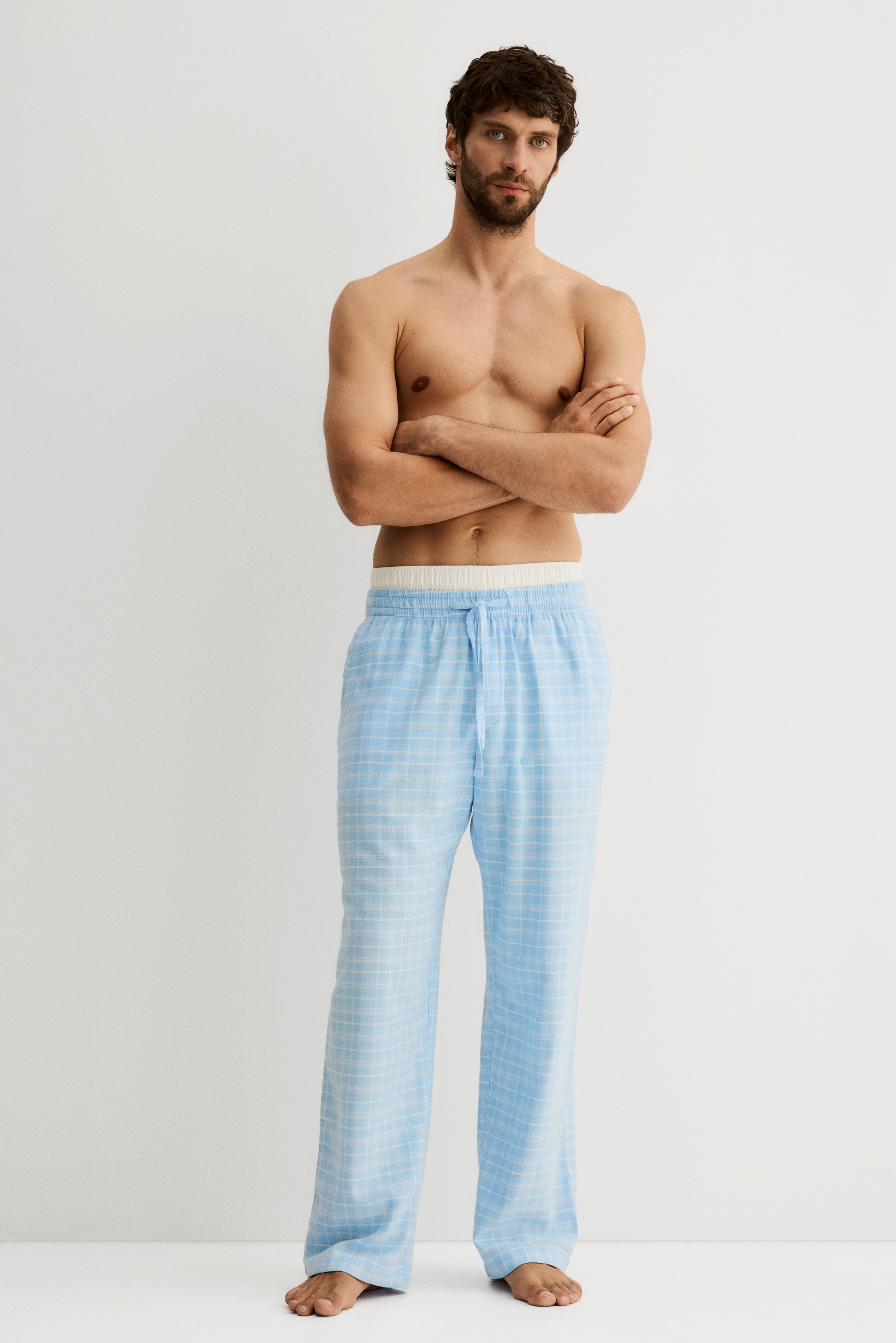 Men - Blue/Checked Relaxed Fit Flannel trousers - Size: 3XL  - H&M