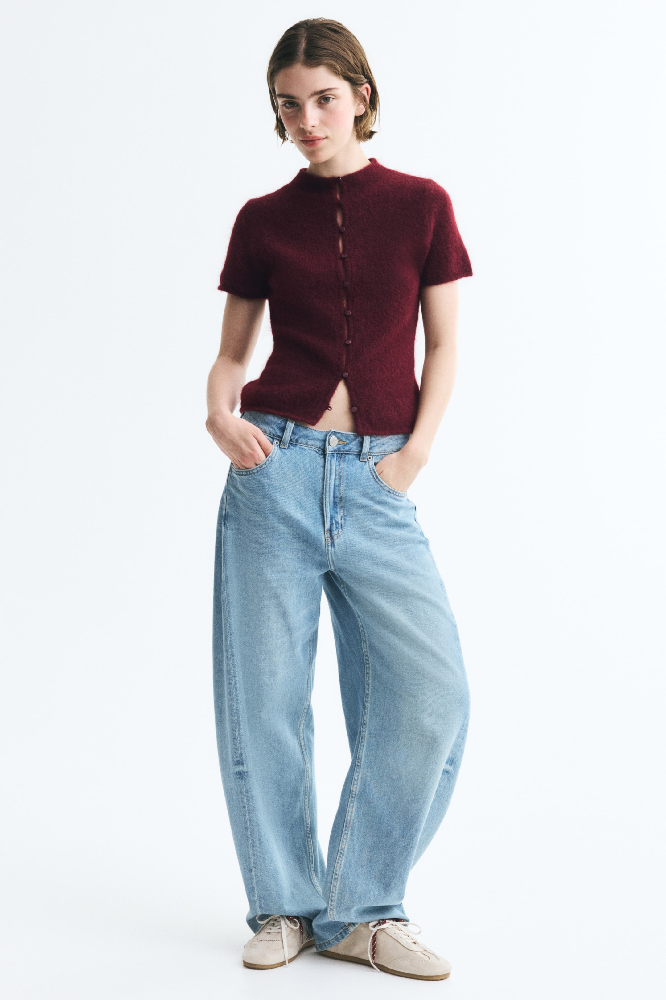 Short-Sleeved Fine-Knit Cardigan