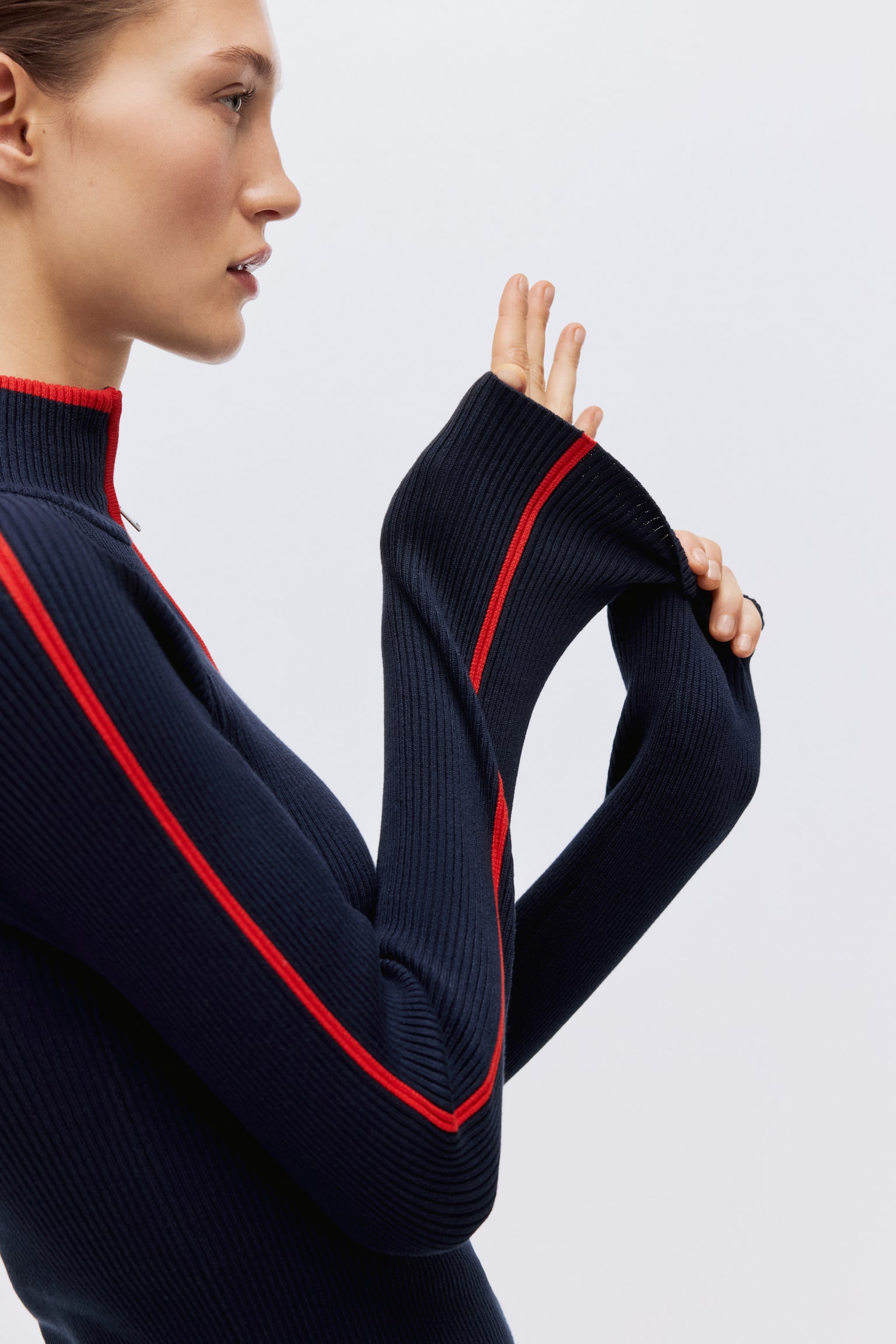 Rib-knit zip-top jumper - Marineblau/Beige - 5