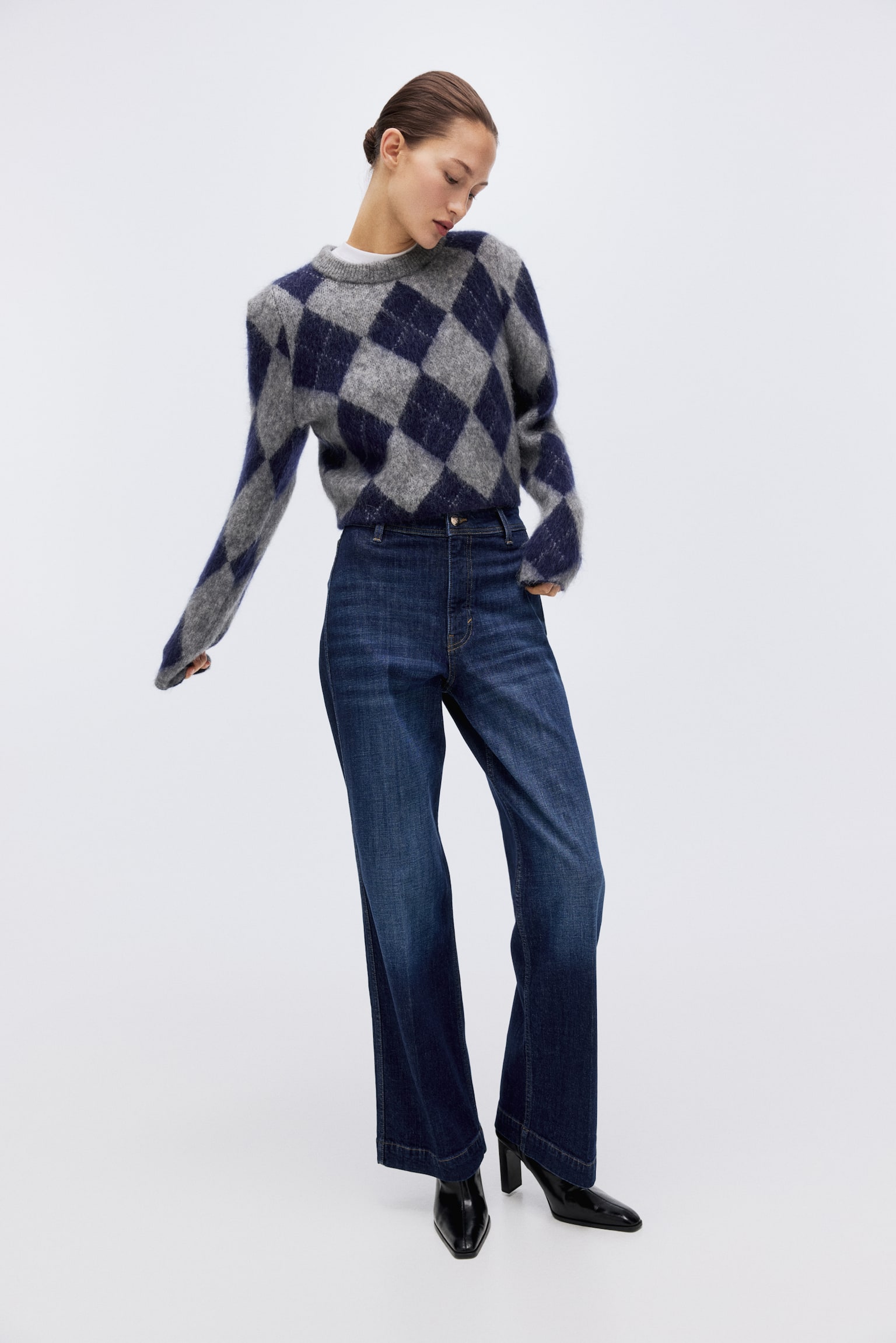 Wide High Jeans - Azul denim oscuro/Azul denim claro/Beige claro/Azul denim oscuro - 6