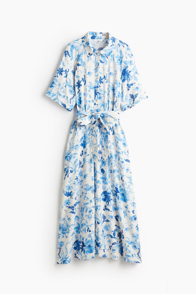 Tie Belt Shirt Dress - White/Blue floral/Black/Cream/Zebra print/Bright blue/White pattern/Dark khaki green/White/Blue pattern/White/Green pattern/Blue/Pattern/Cream/Black pattern/Beige/Leopard print/Black/Dark brown/Polka dot - 1