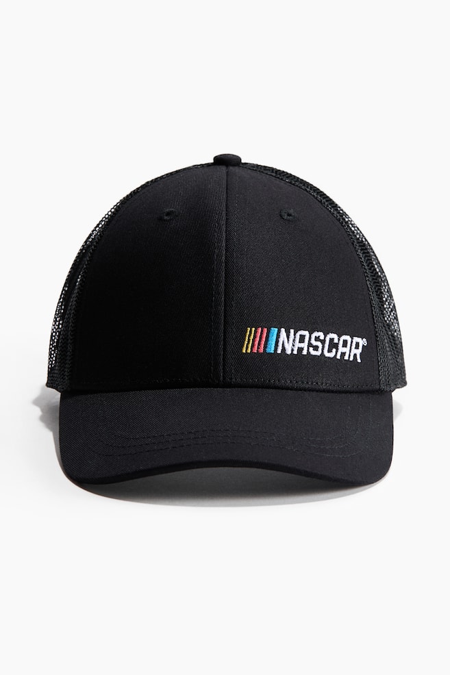 Trucker Cap with Motif - Black/NASCAR/Black/Fender - 1
