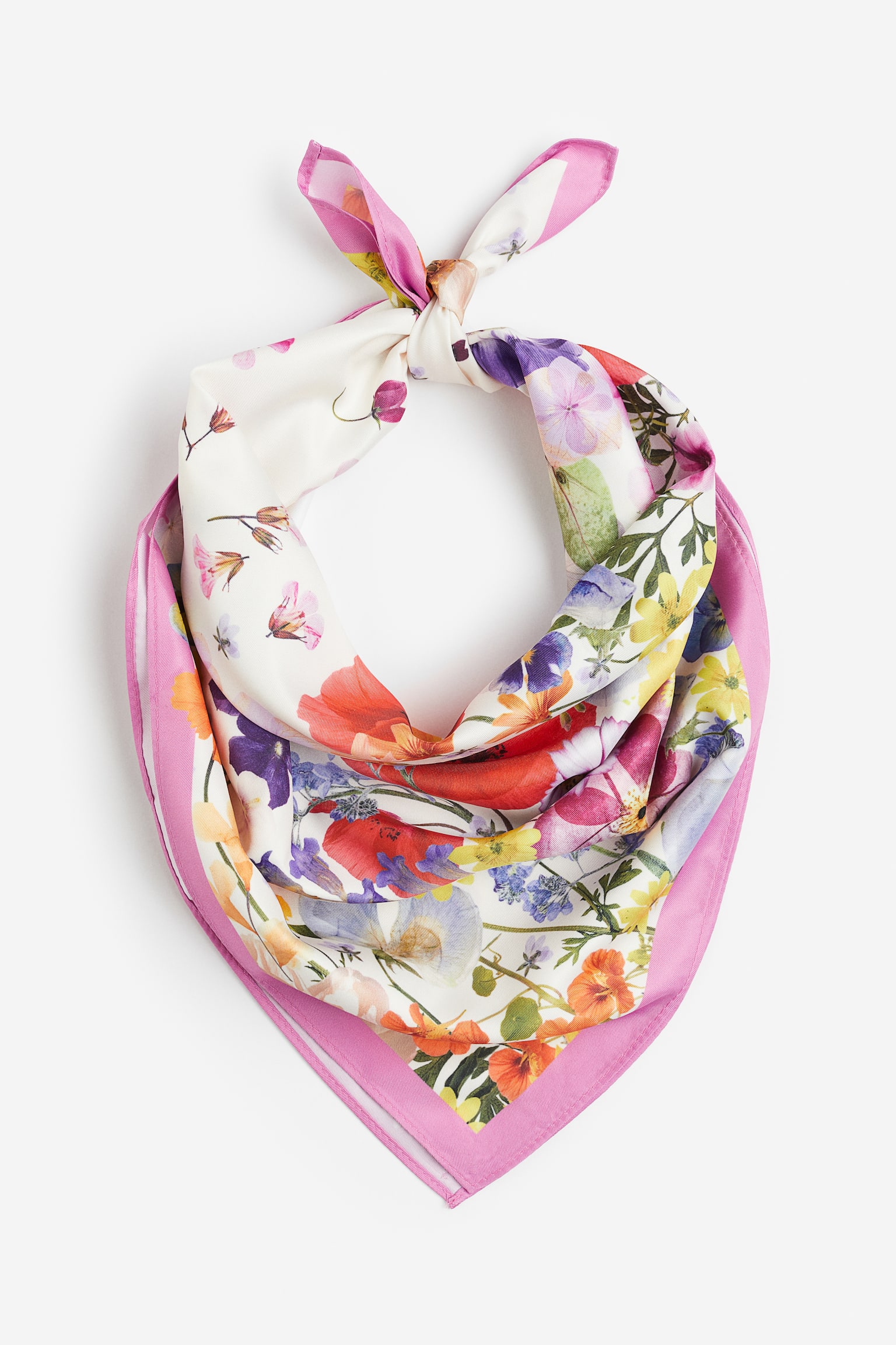 Satin Scarf - White/Floral/Blue/Pattern/Greige/Stripe/Old rose/Pattern/Bright green/Pattern/Light pink/Pattern - 1