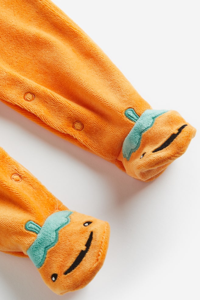 Velour sleepsuit with full feet - Orange/Pumpkin/Natural white/Bears/Dark beige/Dog - 3