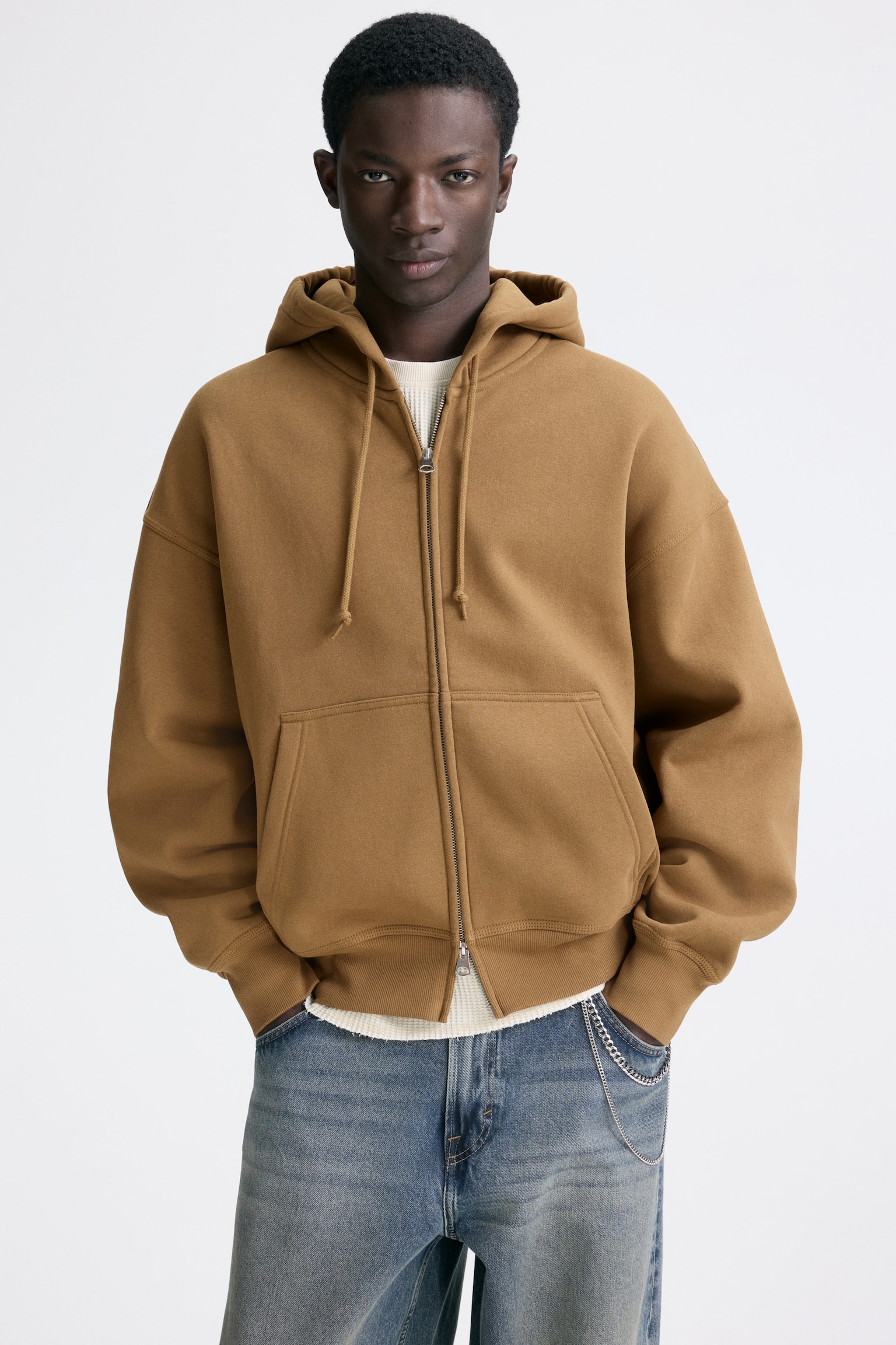 Felpa Oversized Fit con cappuccio e cerniera - Beige scuro/Nero/Grigio chiaro mélange/Verde scuro/Light grey marl - 7