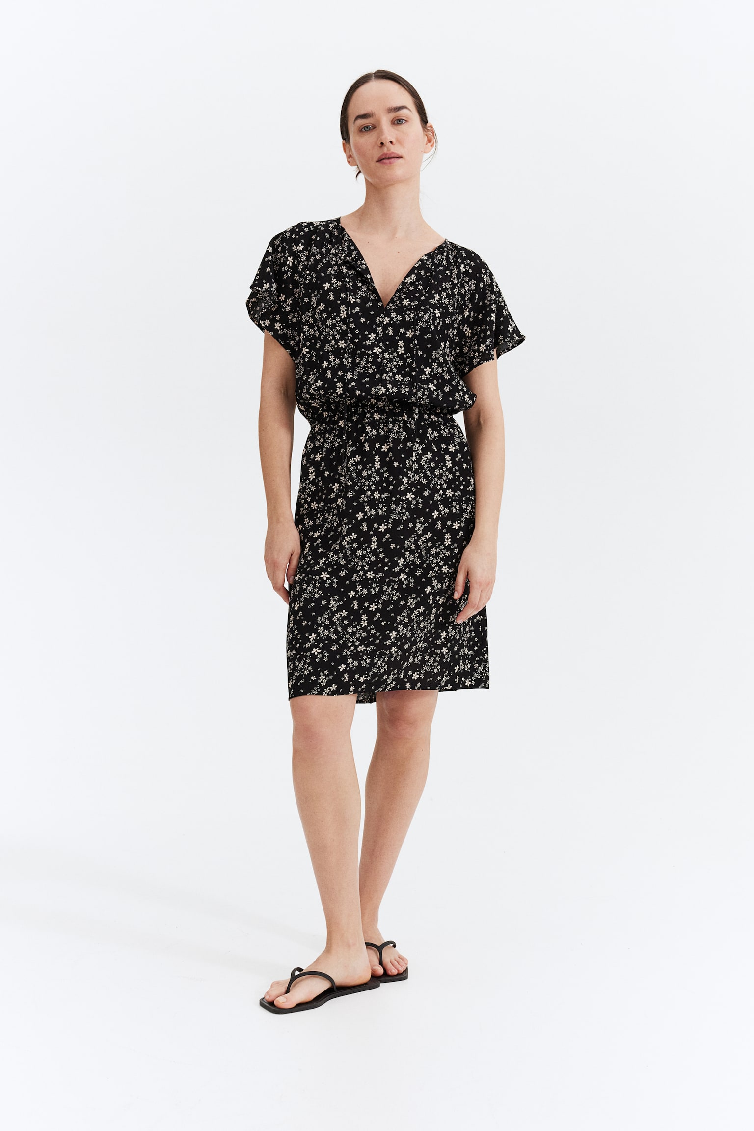 MAMA Viscose Nursing Dress - Black/Small flowers/Light pink/Small flowers - 5