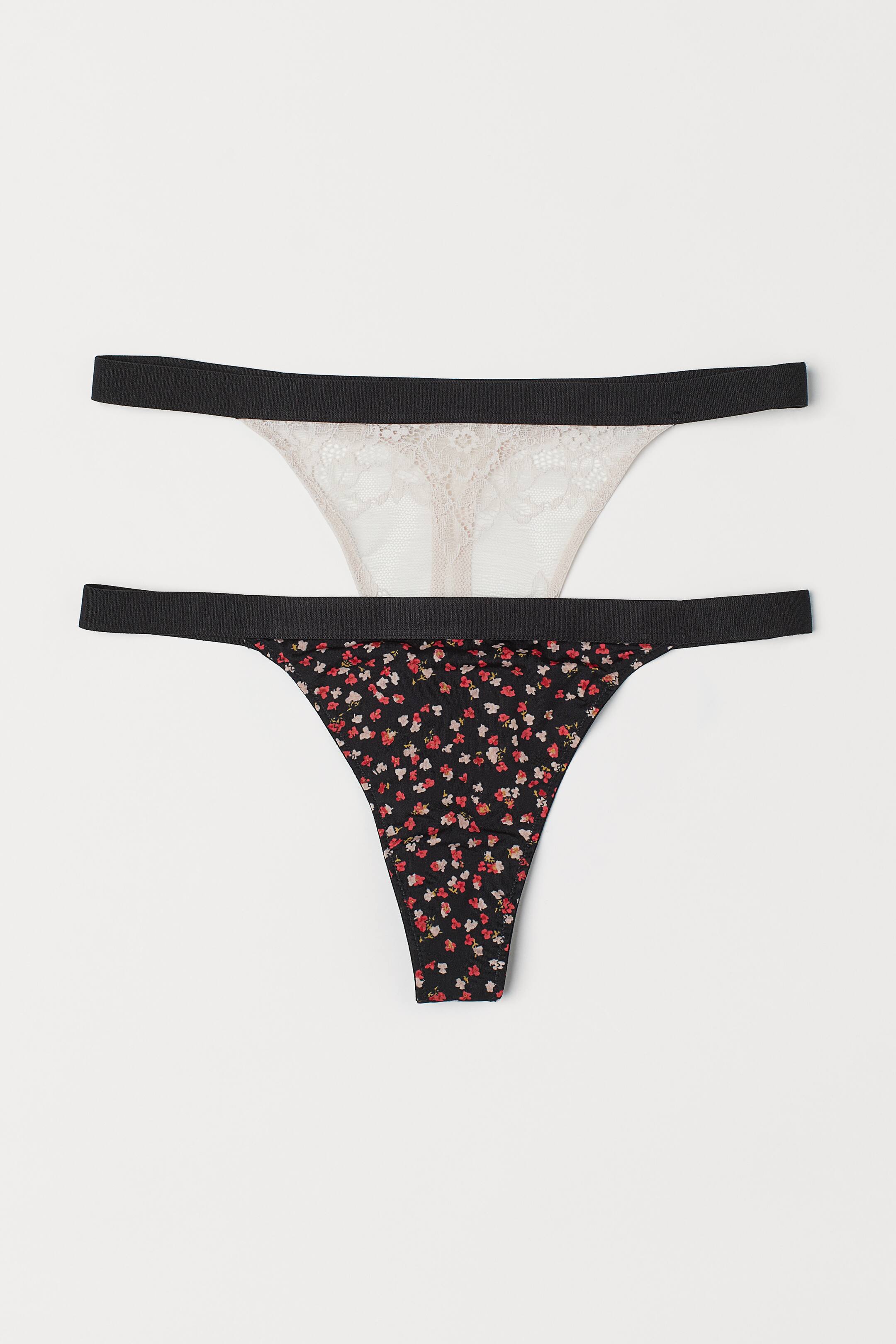 Größeres Bild ansehen: 2er-Pack Slips Thong - Schwarz/Geblümt - Ladies | H&M DE 1