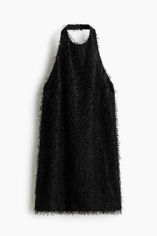 Vestido halterneck com efeito franjado - Preto - 1