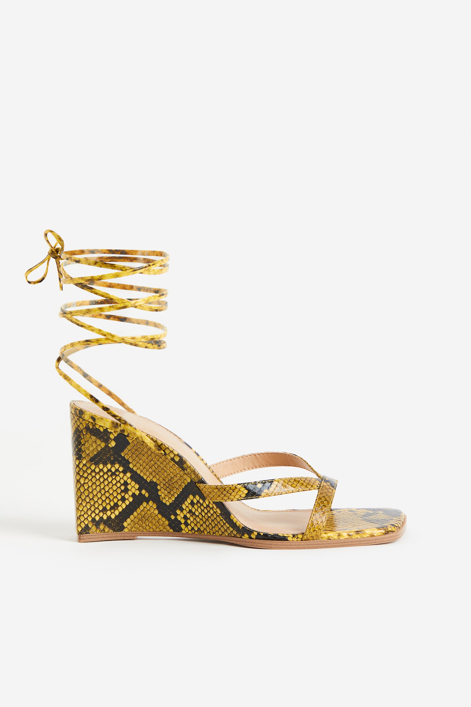 Wedge-heeled sandals - Yellow/Snakeskin pattern - 1