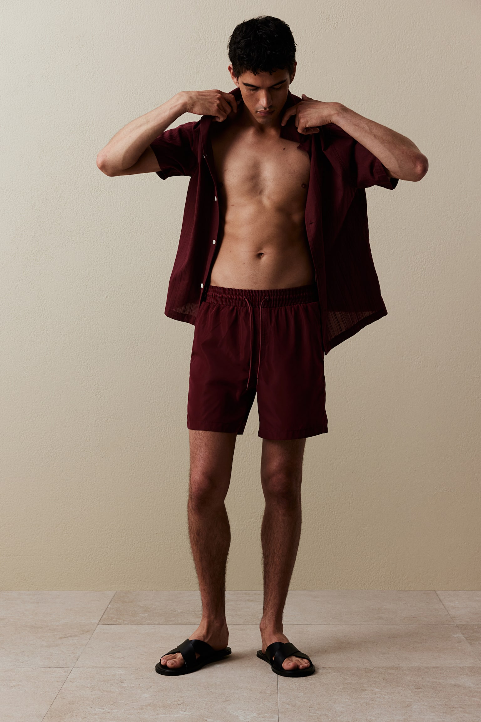 Swim shorts - Burgundy/Dark brown/Black/Light beige - 1