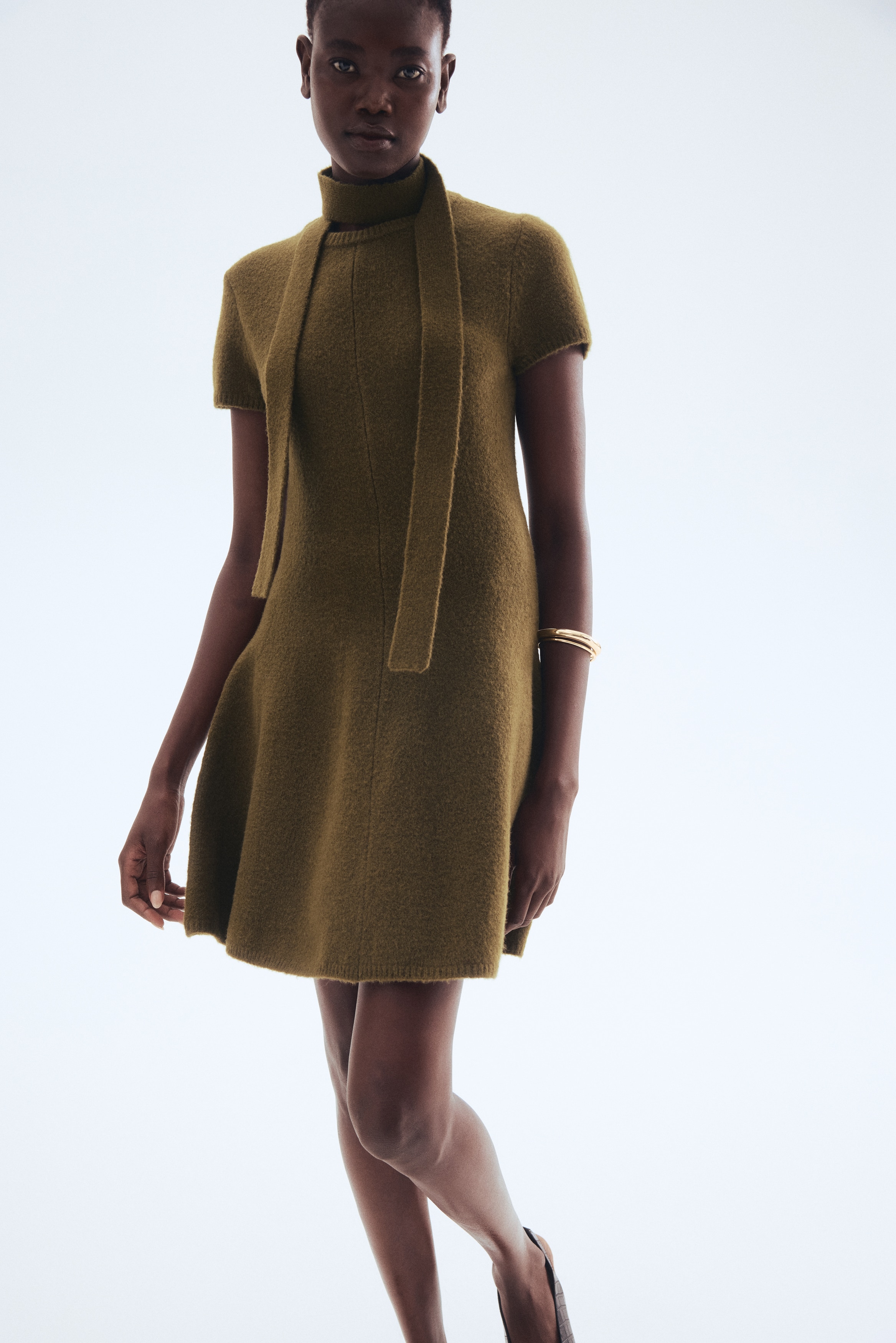 Women's Dark khaki green Scarf-Detail Knit Dress | H&M CA