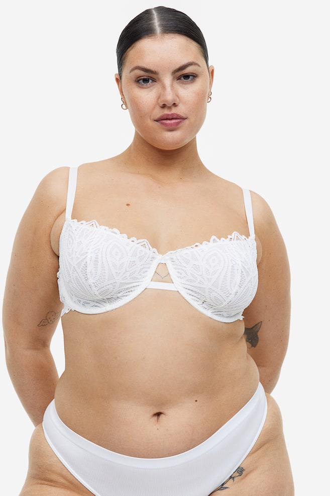 Non-padded underwired lace bra - White/Black - 1
