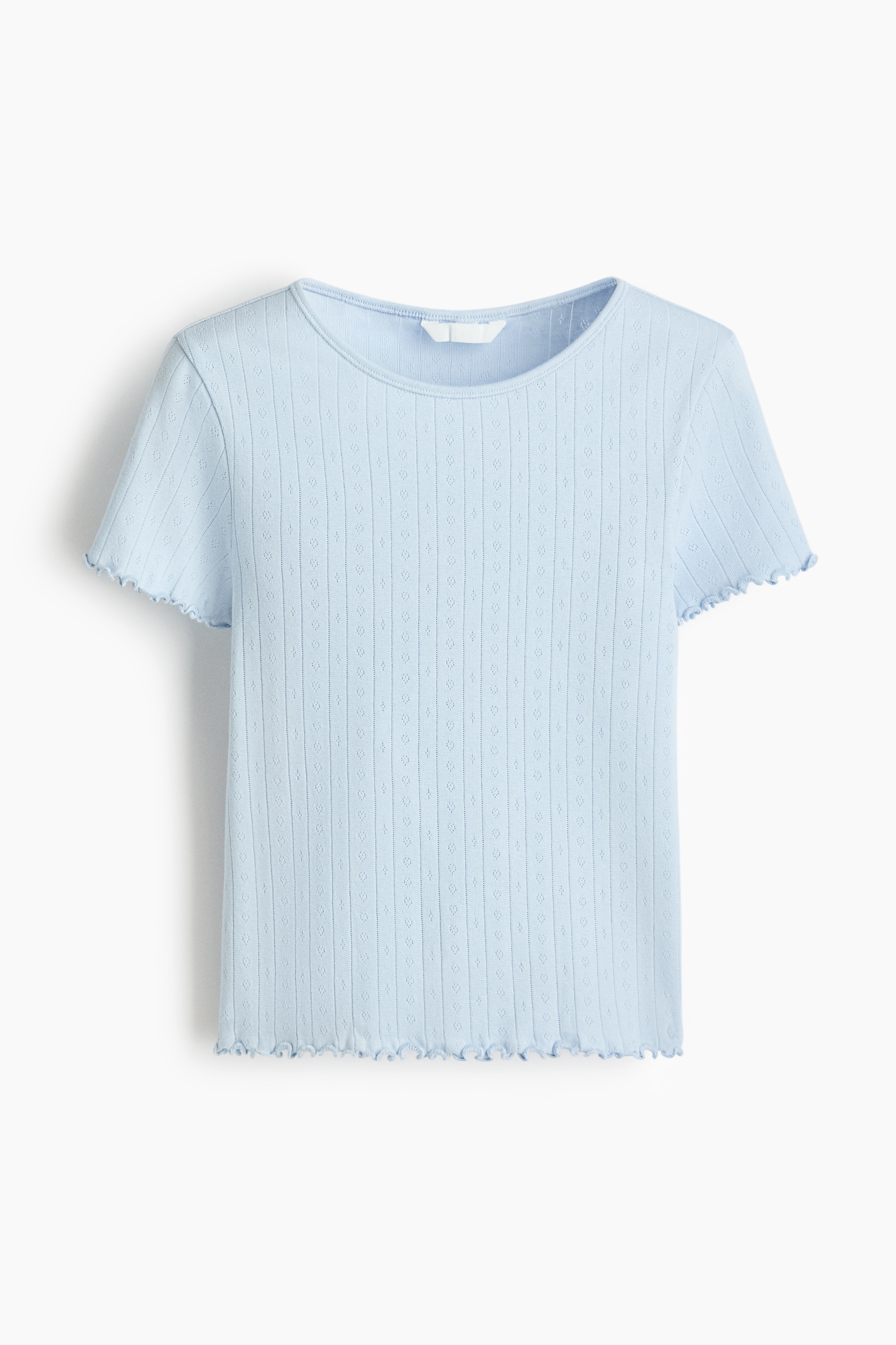 Pointelle Jersey Top - Light blue/Dark brown/White
