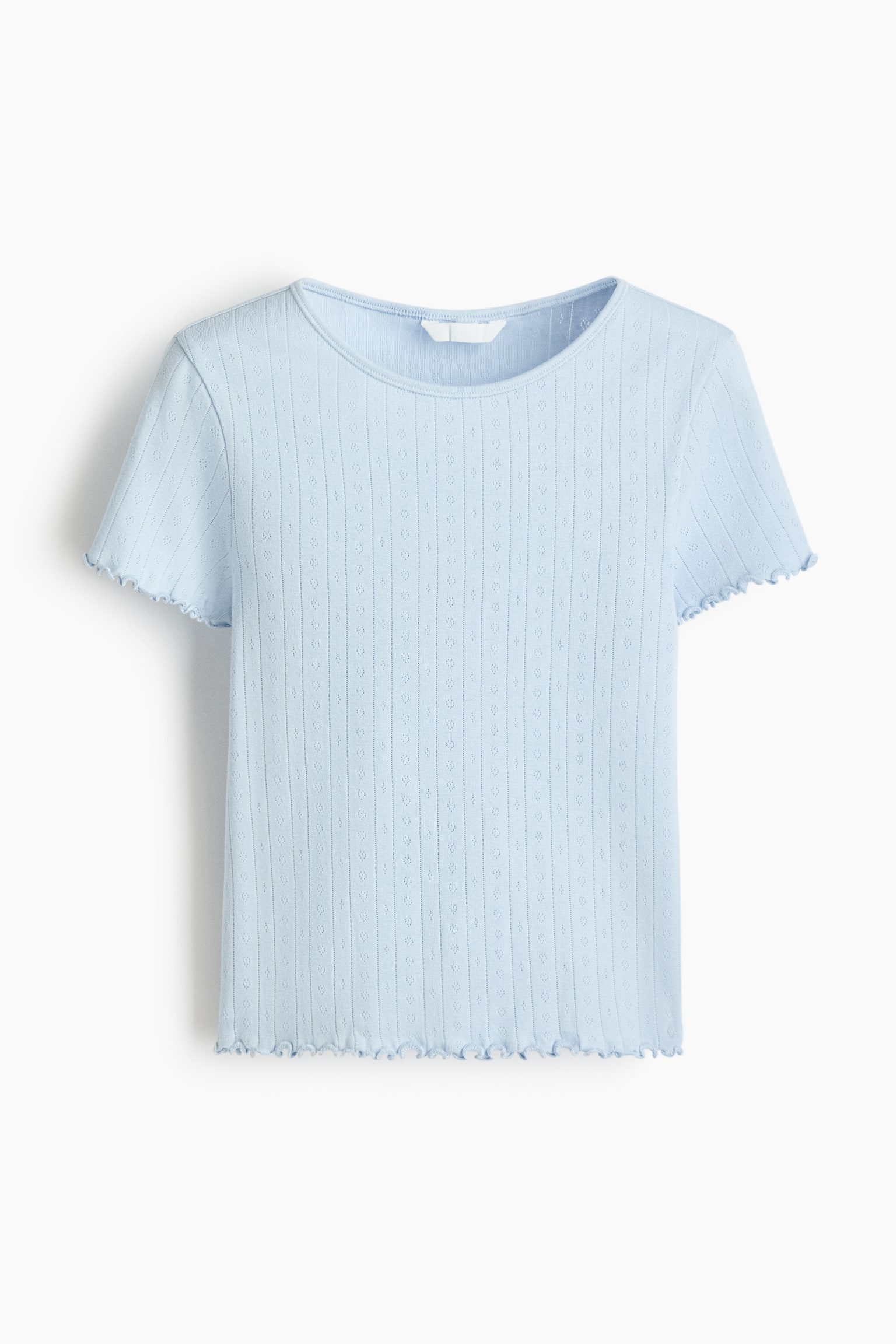 Pointelle jersey top - Light blue/Dark brown/White - 2