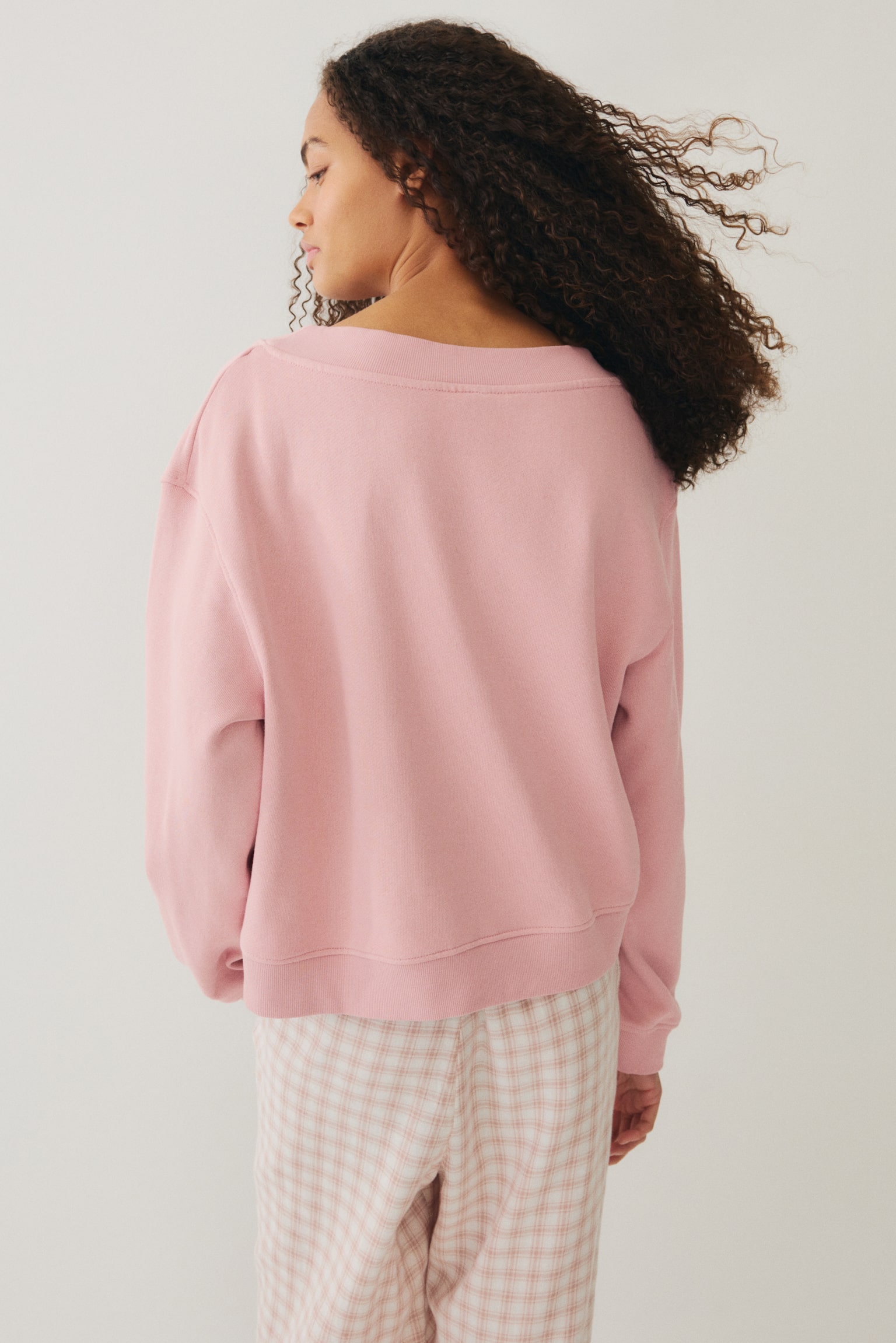 V-neck sweatshirt - Dusty pink/Navy blue/Light grey marl - 5