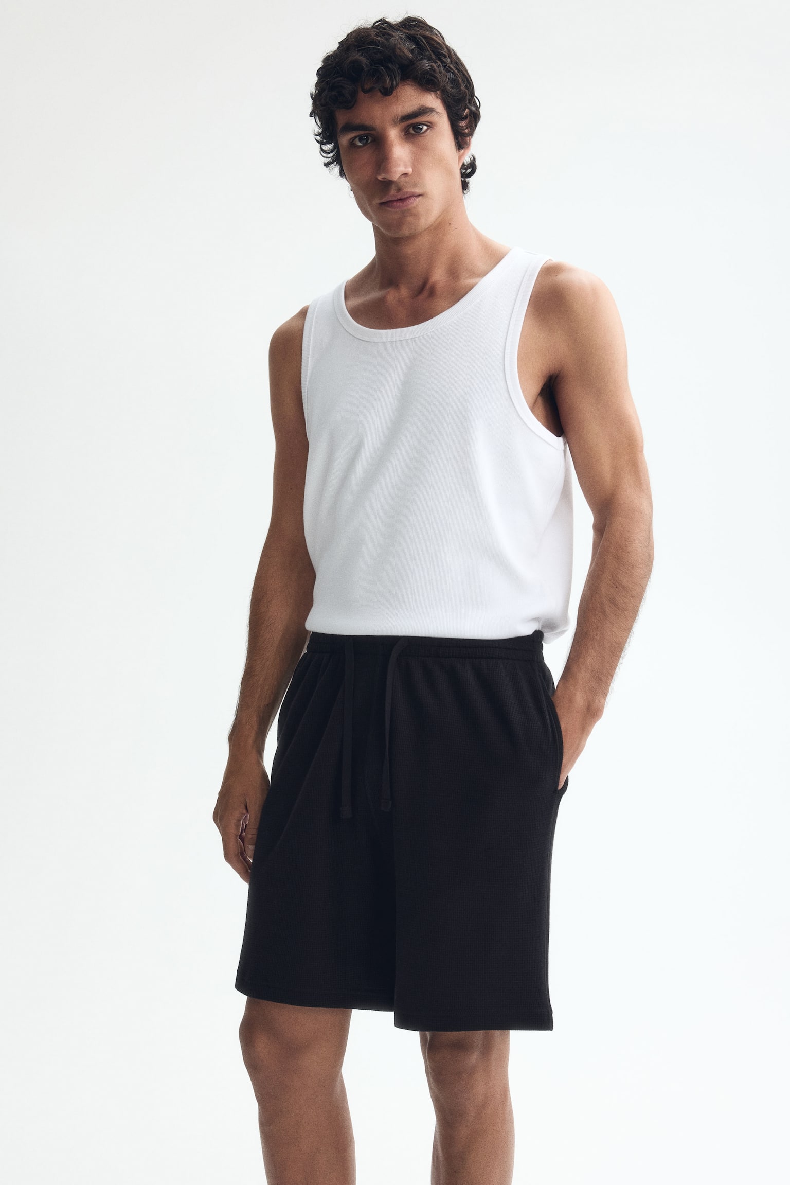 Relaxed Fit Waffled shorts - Black/Grey marl/White - 1