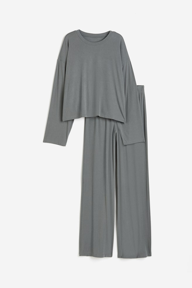 Pyjama top and bottoms - Grey/Dark beige/Light blue - 2