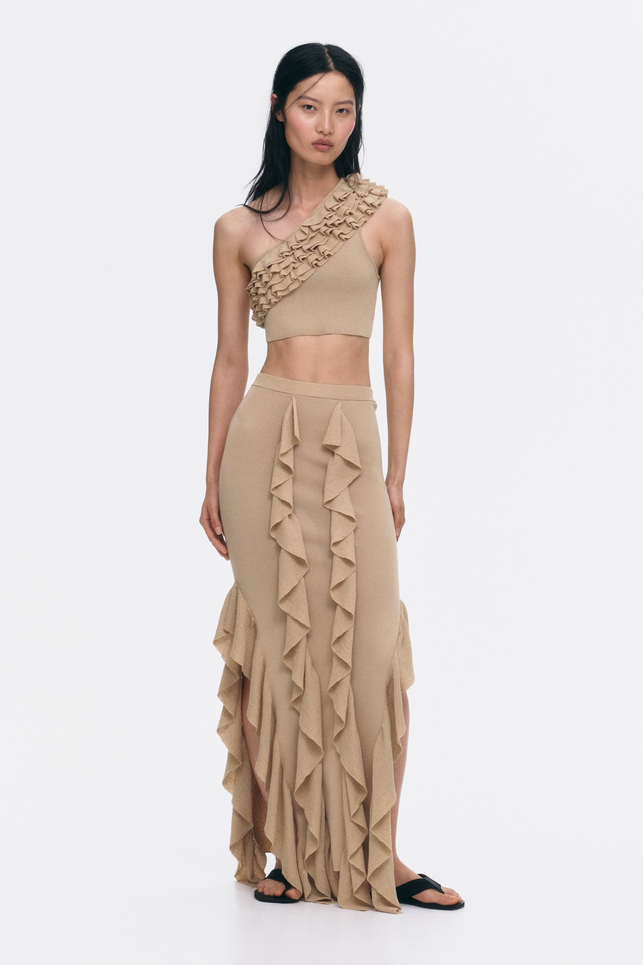 Ruffled One-Shoulder Crop Top