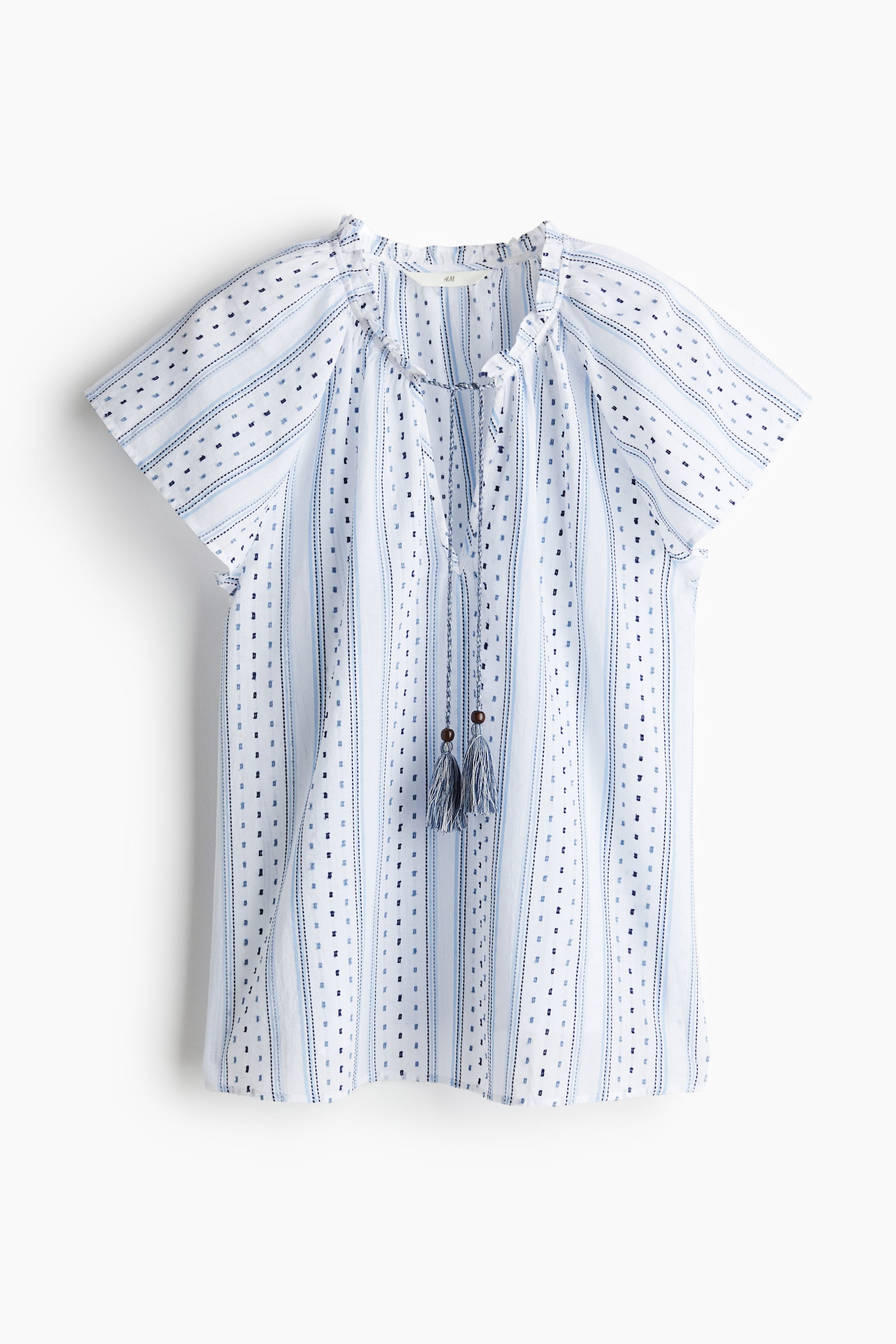 Drawstring Detail Cotton Blouse - White/Blue stripe/Black/Stripe - 2