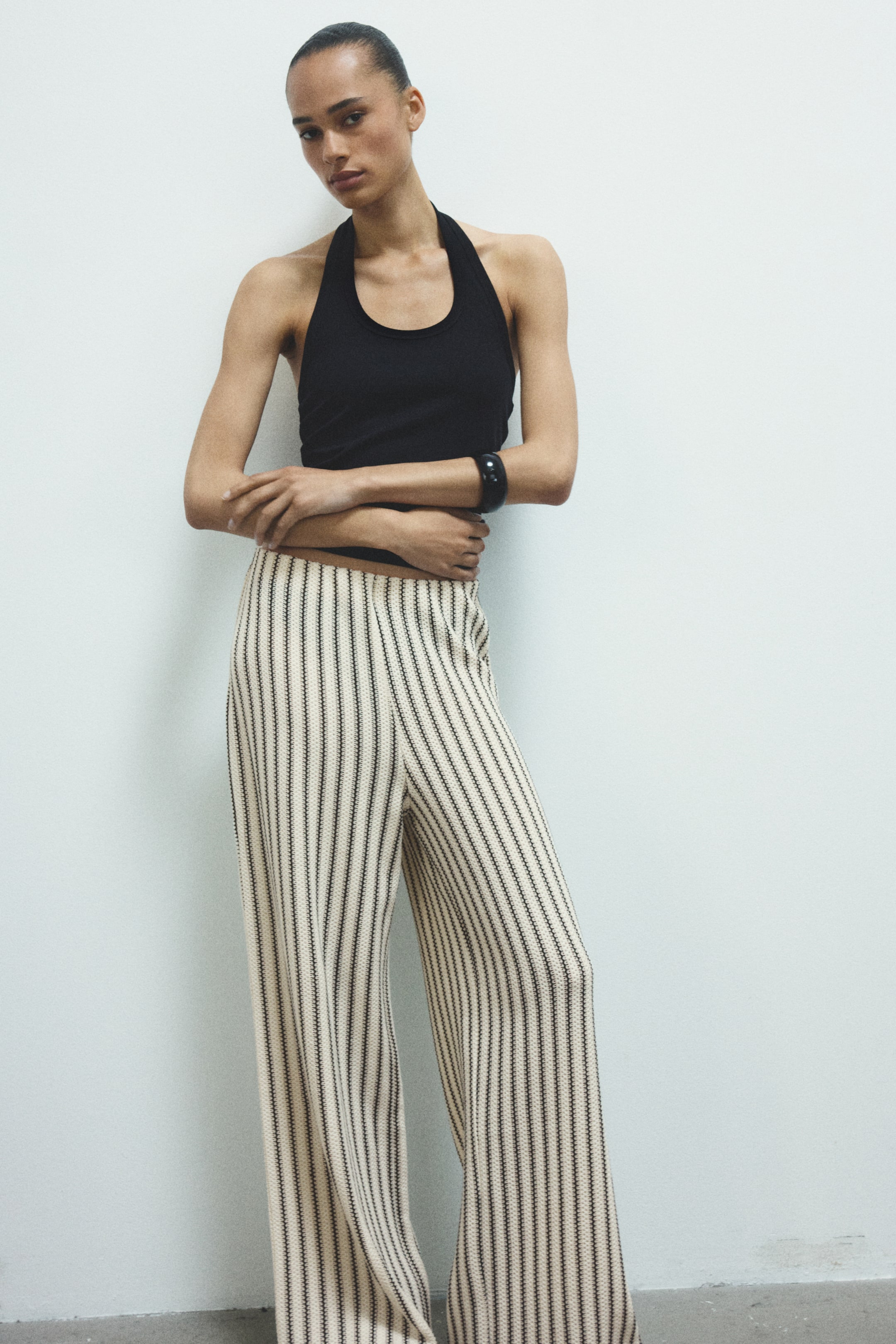Wide-Leg Textured-Knit Pants