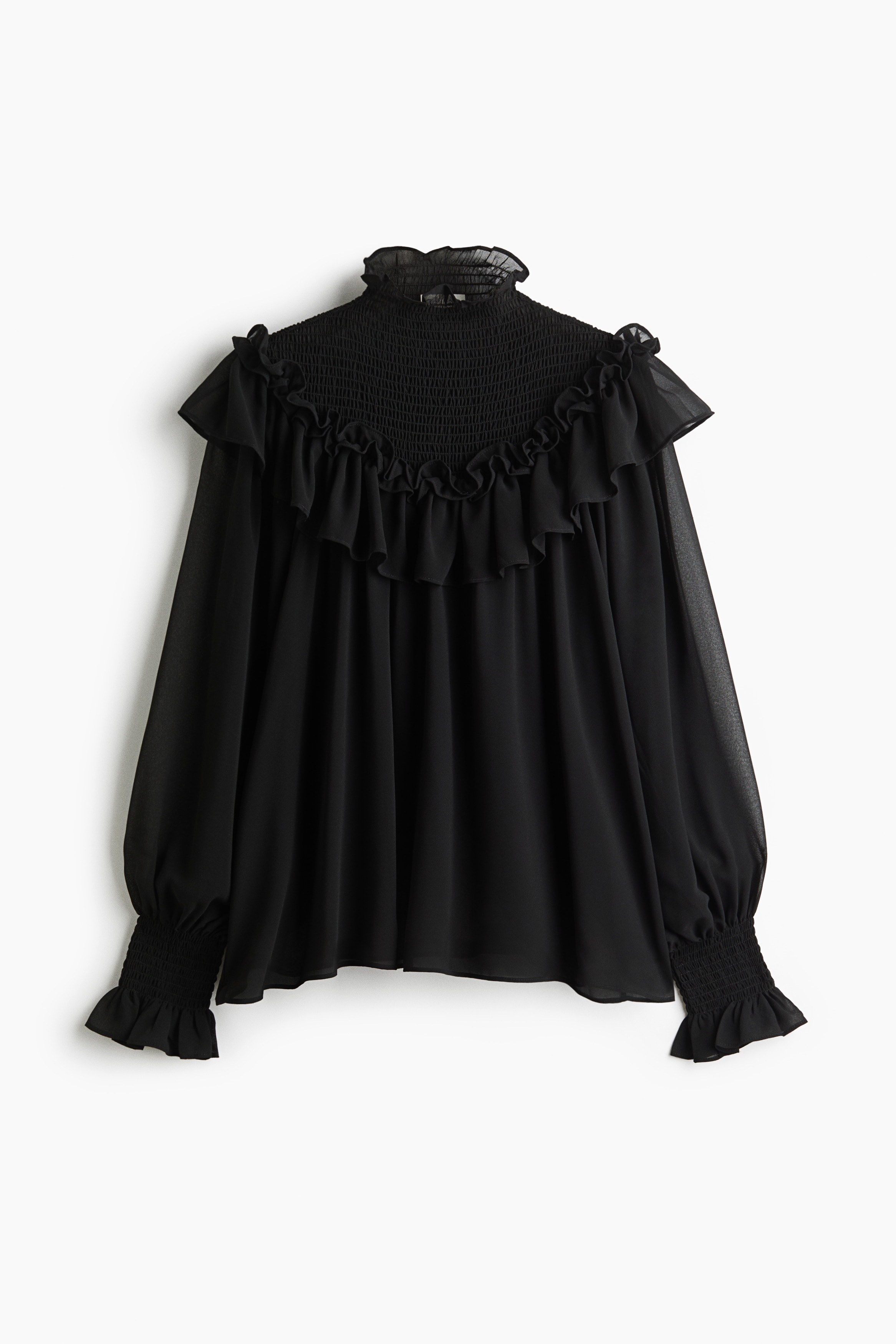 Frill-trimmed smocked blouse