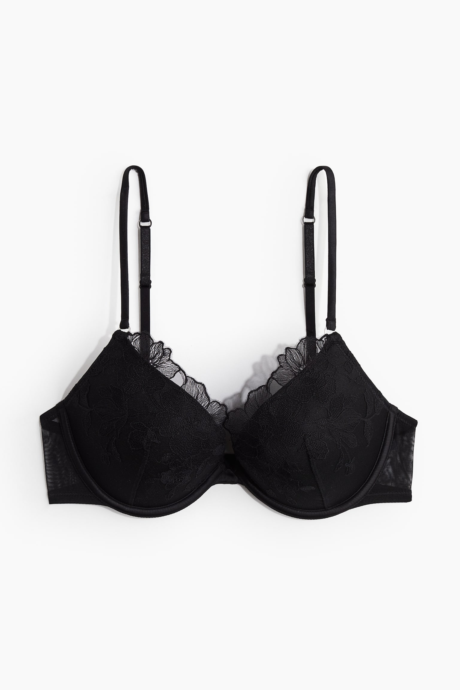 Embroidered Push Up Bra - Black/Pale beige - 2