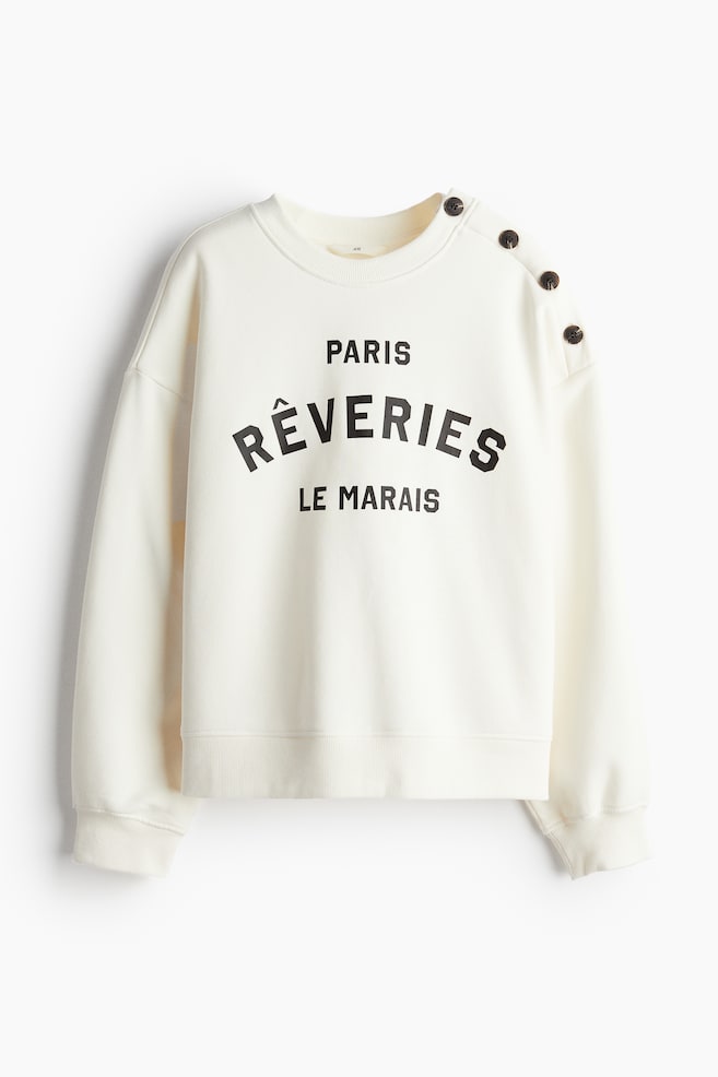 Button-detail sweatshirt - Cream/Rêveries/Light beige/Striped - 1