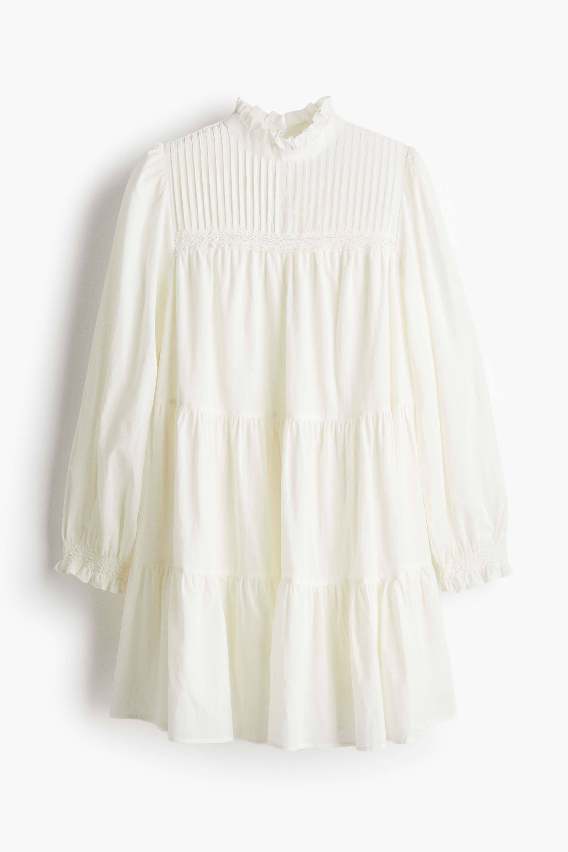 荷葉邊棉質洋裝 - 白色