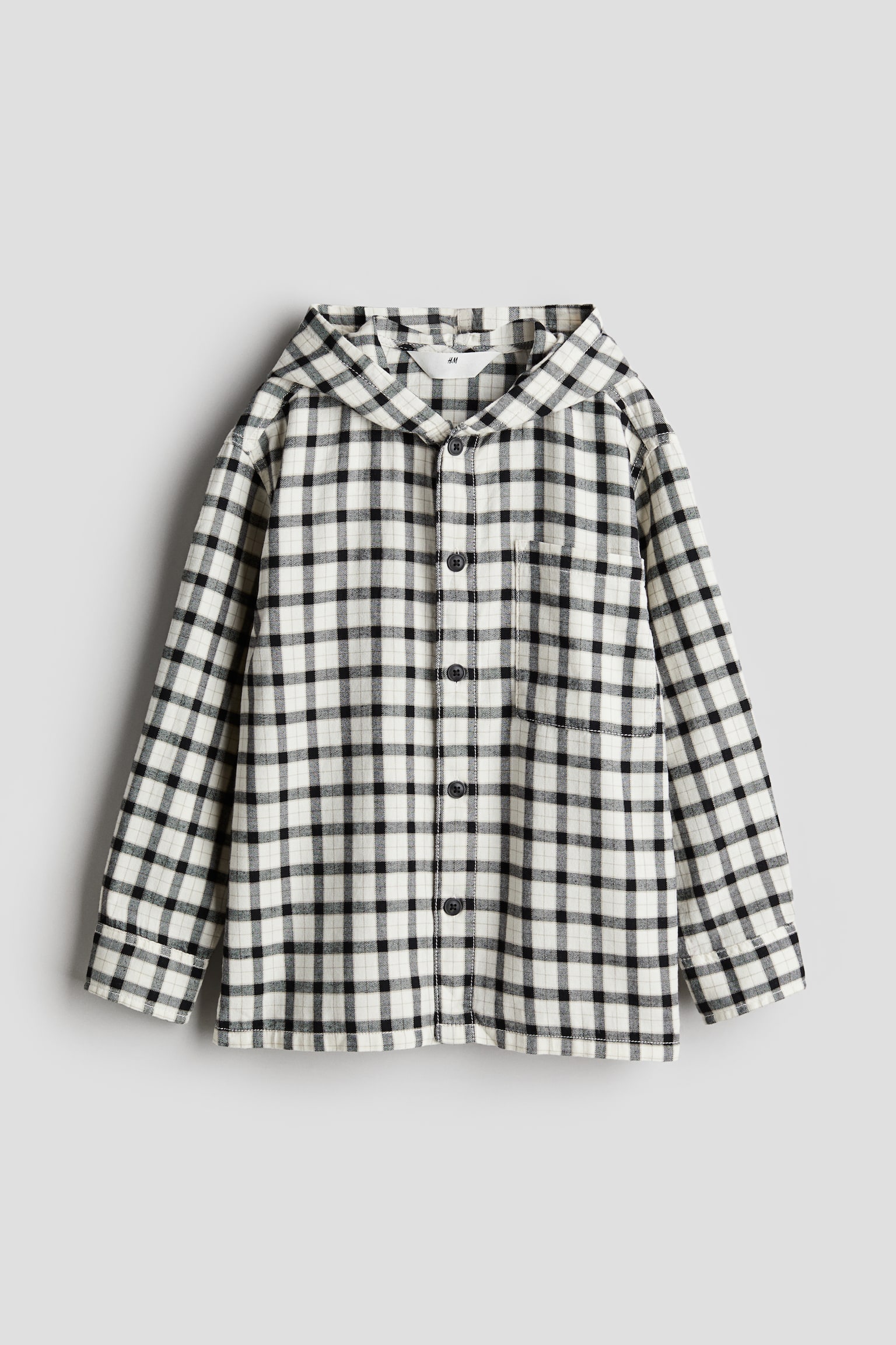 Hooded flannel shirt - White/Checked - 1