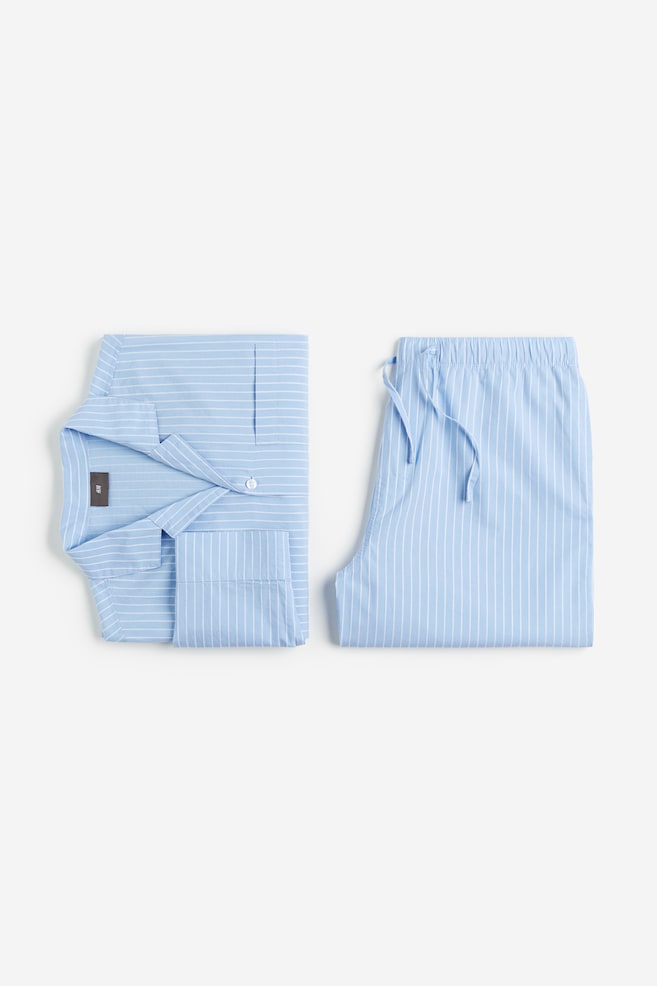 Pyjamas i poplin - Lys blå/Hvit stripet - 2