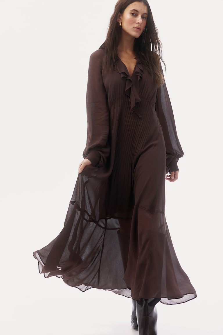 Chiffon Vestito Marrone Maniche Lunghe ASOS DESIGN Vestito Lungo A