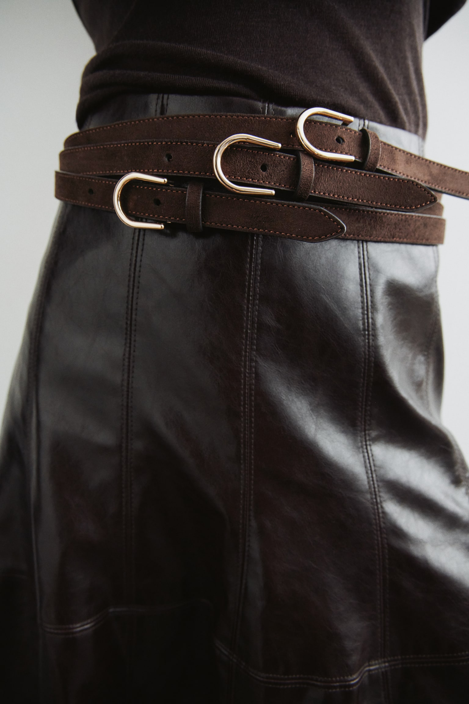 Three-strap waist belt - Dark brown - 1