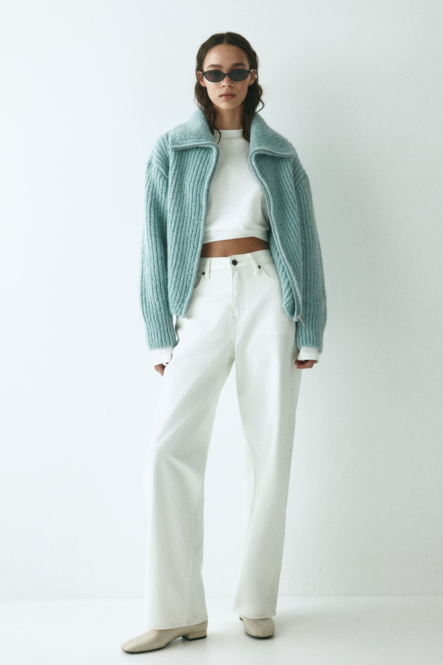 Cárdigan con zíper - Turquesa claro/Beige claro/Gris jaspeado claro - 4